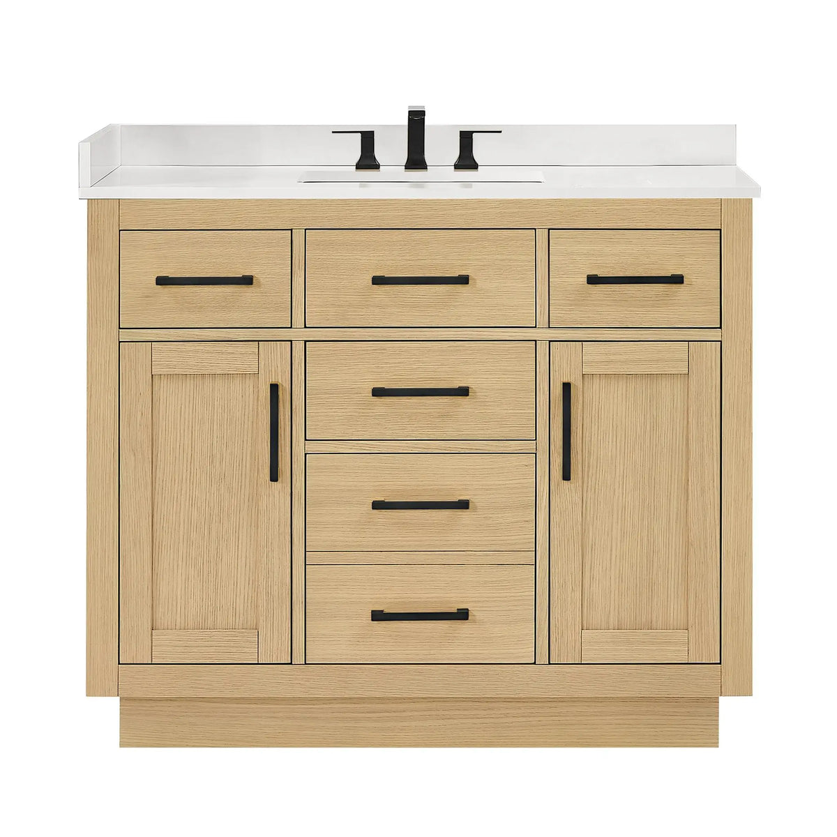 42" Beckett Single Bathroom Vanity with Toe Kick Rift Oak Matte Black Trim by wyndham View 36
