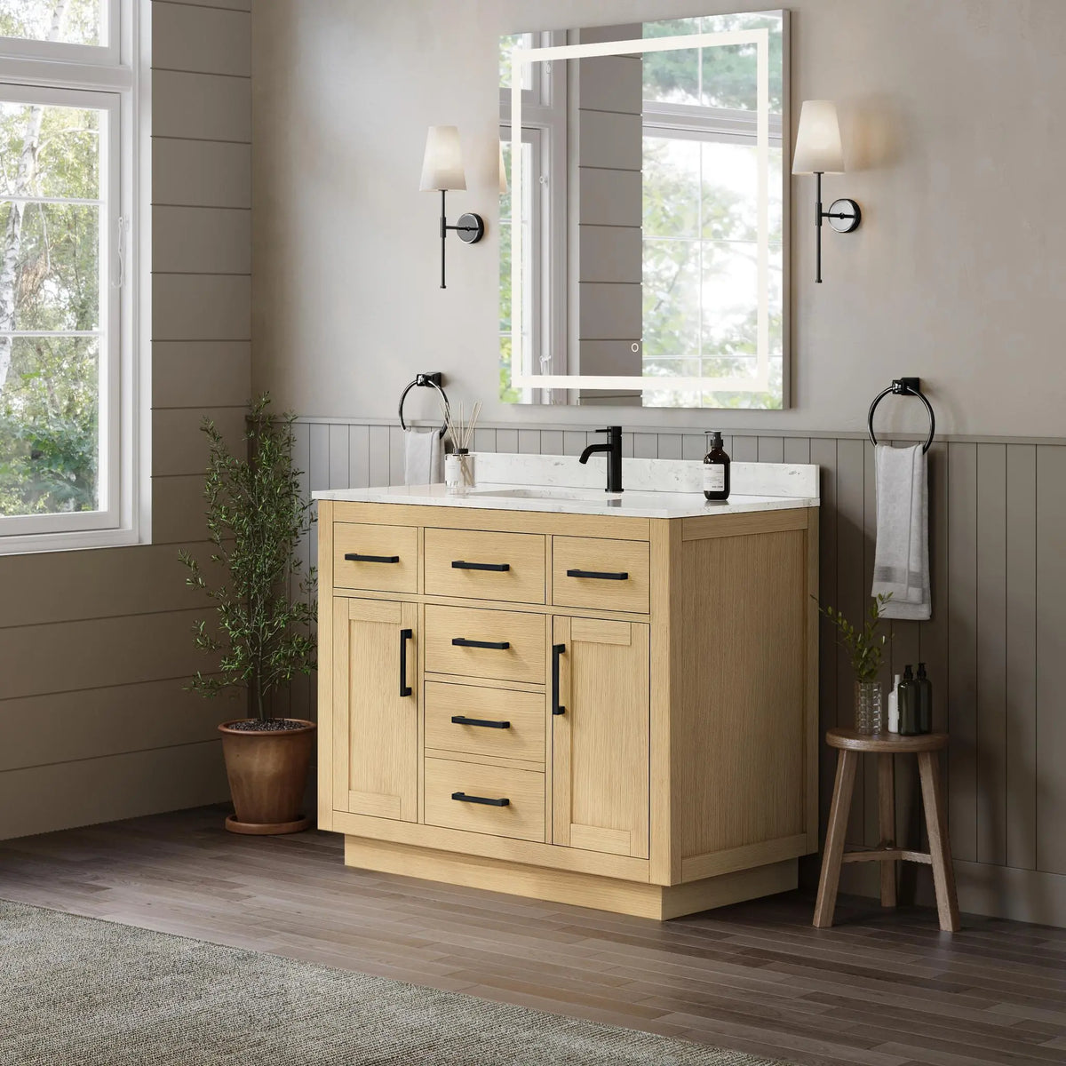 42" Beckett Single Bathroom Vanity with Toe Kick Rift Oak Matte Black Trim by wyndham View 2