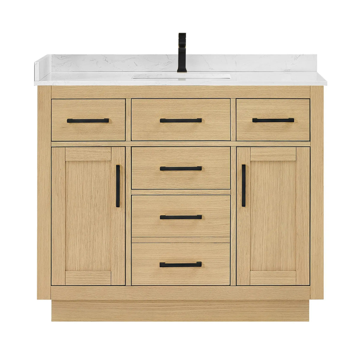 42" Beckett Single Bathroom Vanity with Toe Kick Rift Oak Matte Black Trim by wyndham View 1