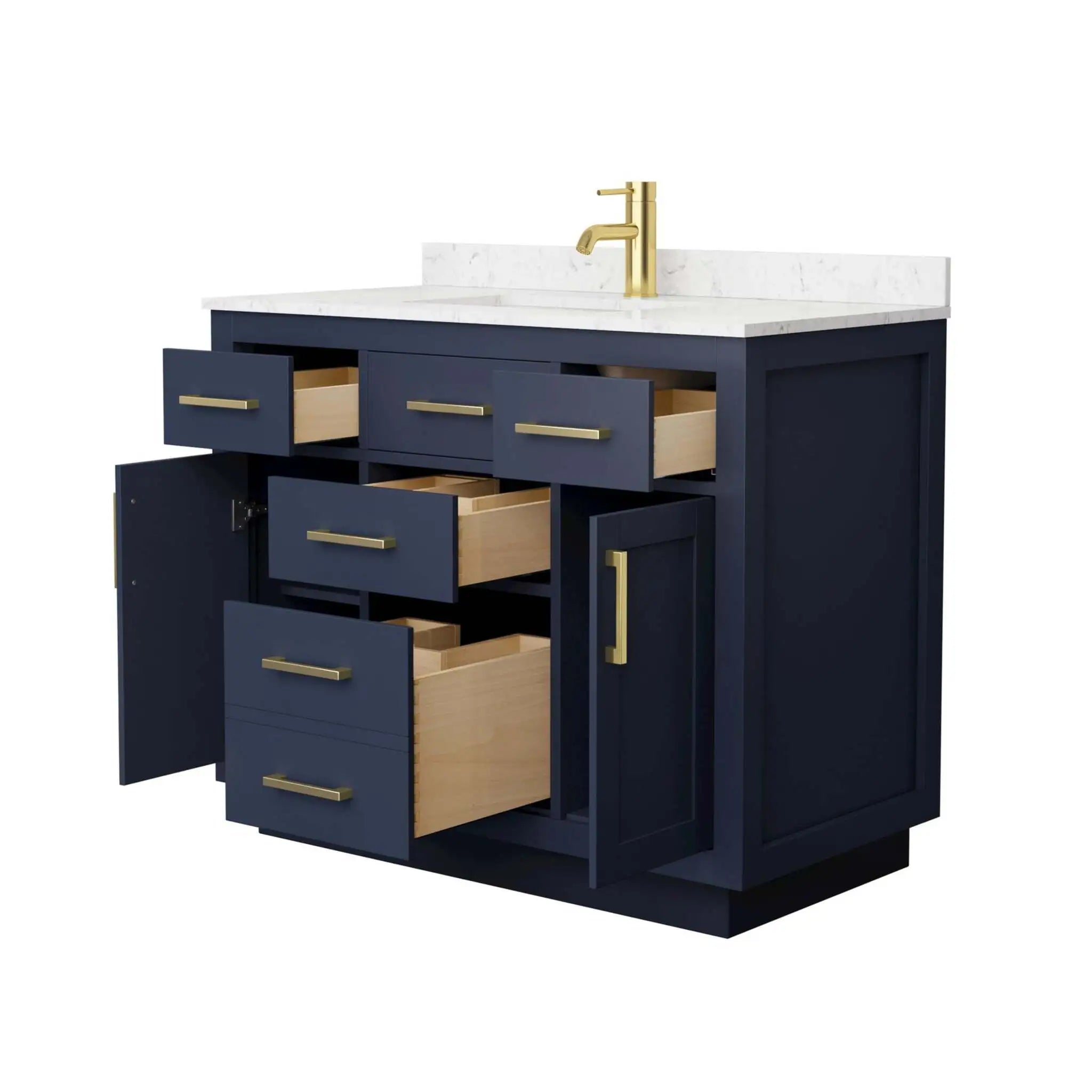 42" Beckett TK Beckett Single Bathroom Vanity with Toe Kick in Dark Blue with Brushed Gold Trim by Wyndham
