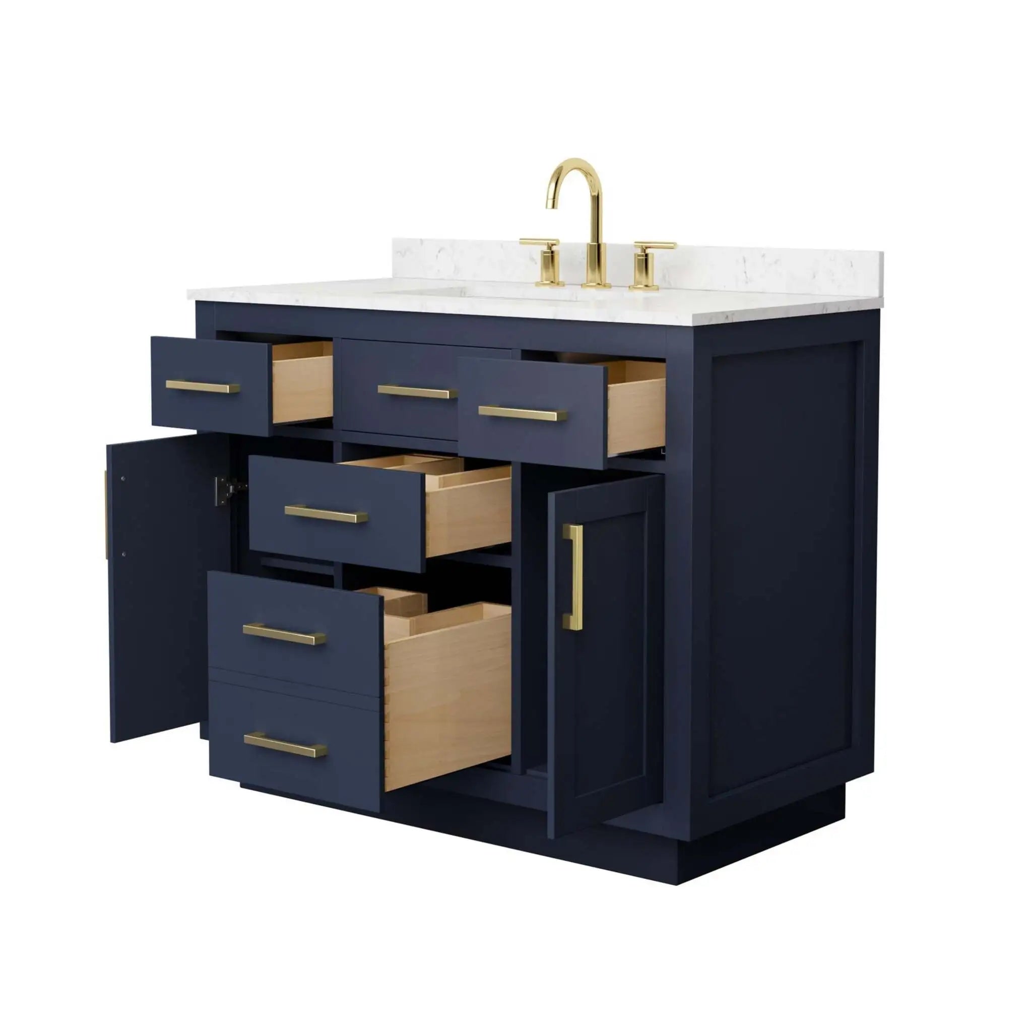 42" Beckett TK Beckett Single Bathroom Vanity with Toe Kick in Dark Blue with Brushed Gold Trim by Wyndham