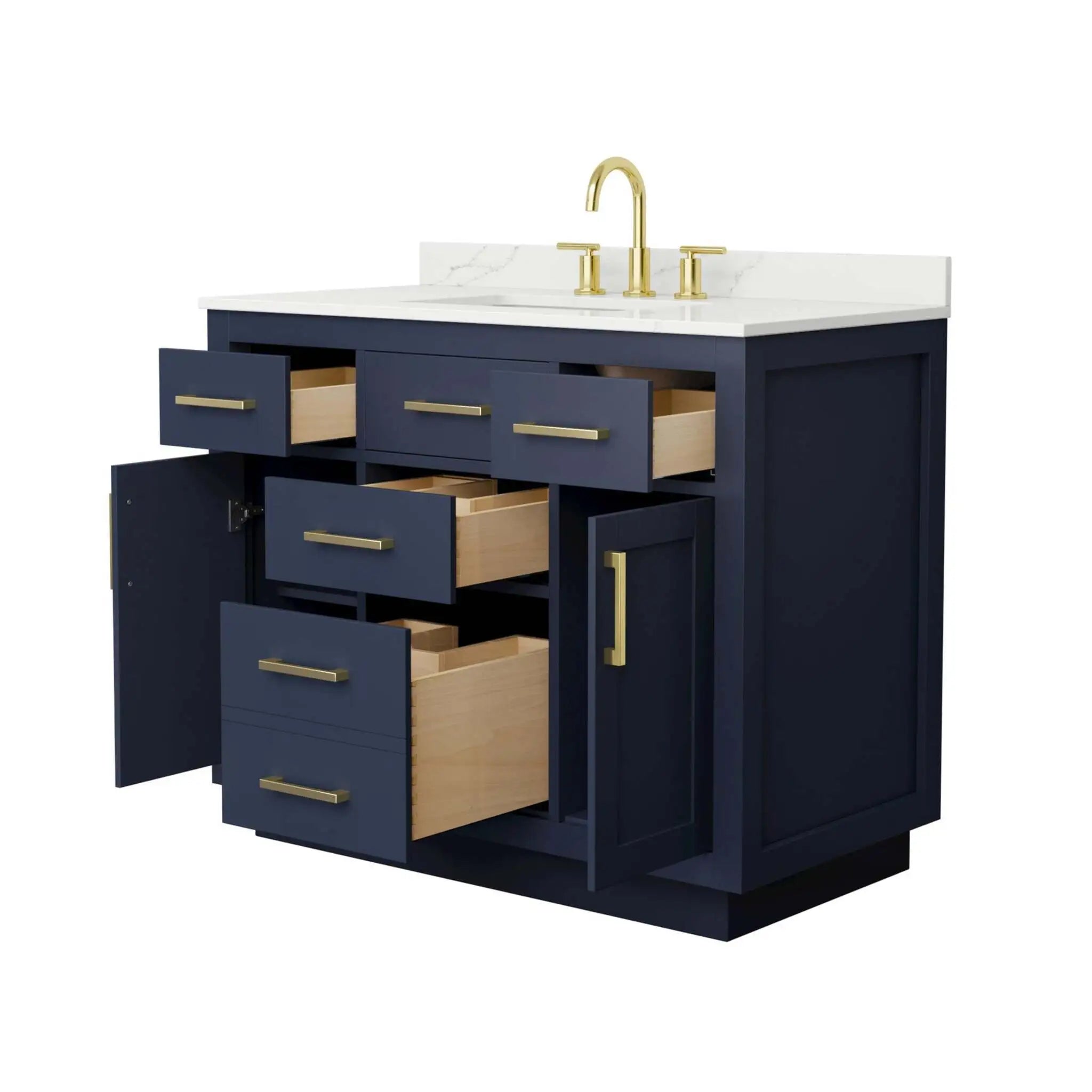 42" Beckett TK Beckett Single Bathroom Vanity with Toe Kick in Dark Blue with Brushed Gold Trim by Wyndham