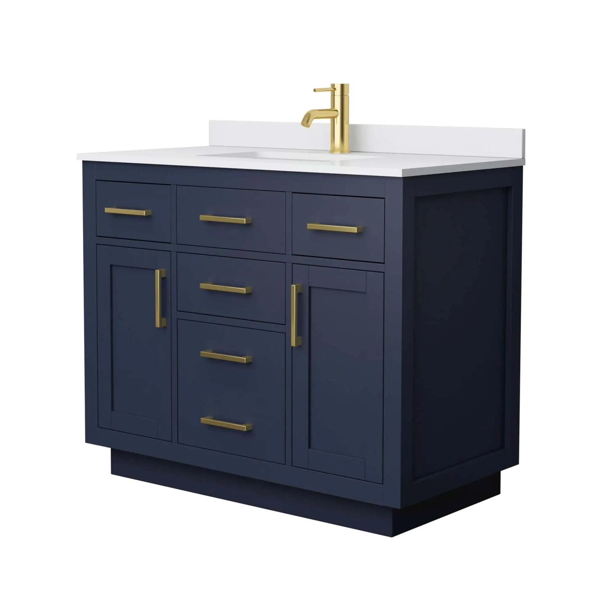 42" Beckett TK Beckett Single Bathroom Vanity with Toe Kick in Dark Blue with Brushed Gold Trim by Wyndham