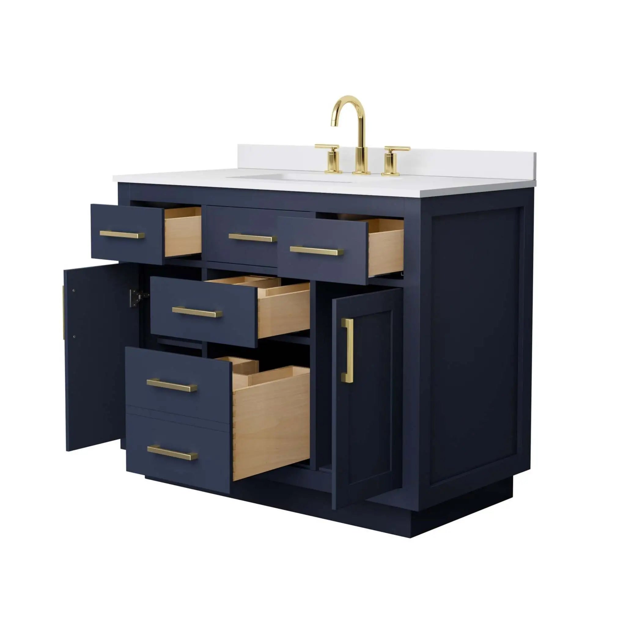 42" Beckett TK Beckett Single Bathroom Vanity with Toe Kick in Dark Blue with Brushed Gold Trim by Wyndham