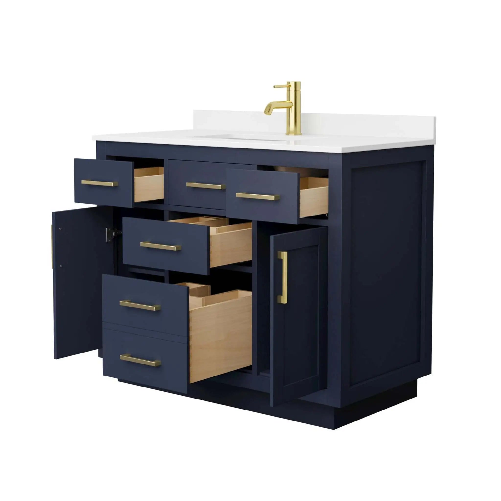 42" Beckett TK Beckett Single Bathroom Vanity with Toe Kick in Dark Blue with Brushed Gold Trim by Wyndham
