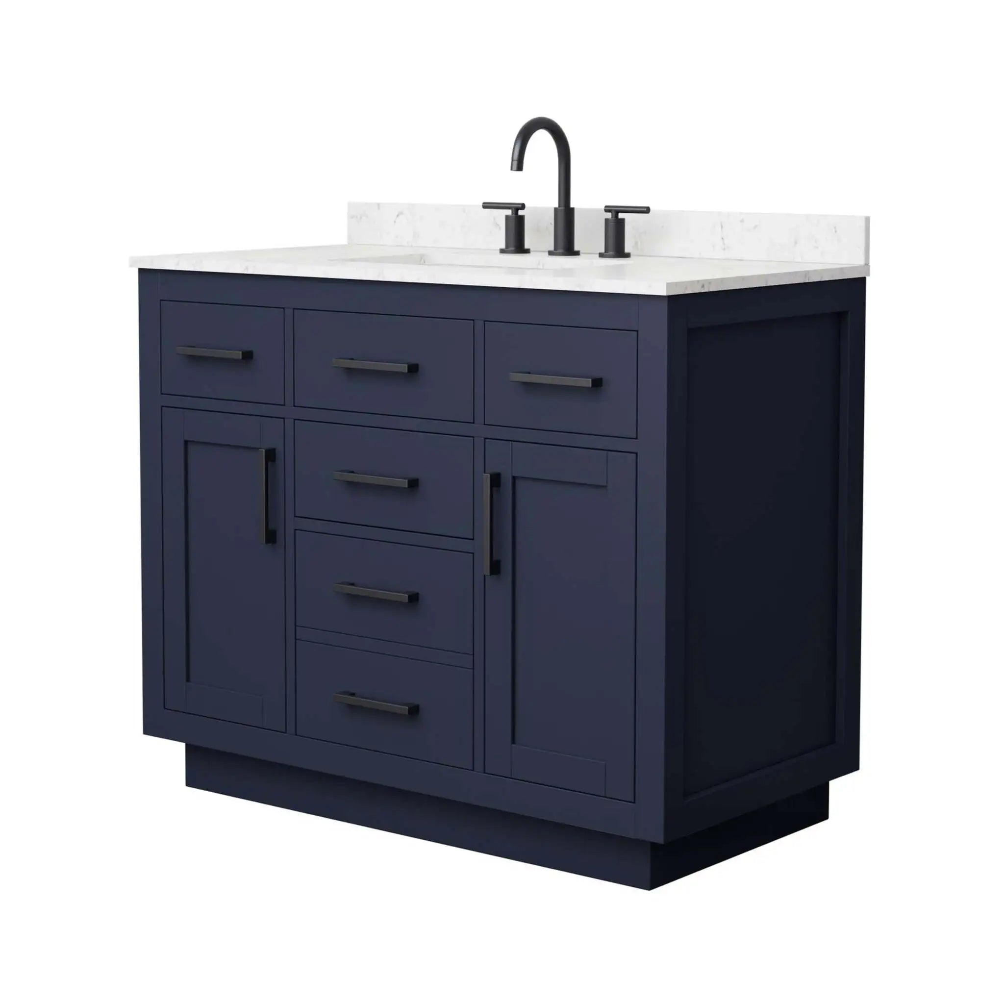 42" Beckett TK Beckett Single Bathroom Vanity with Toe Kick in Dark Blue with Matte Black Trim by Wyndham
