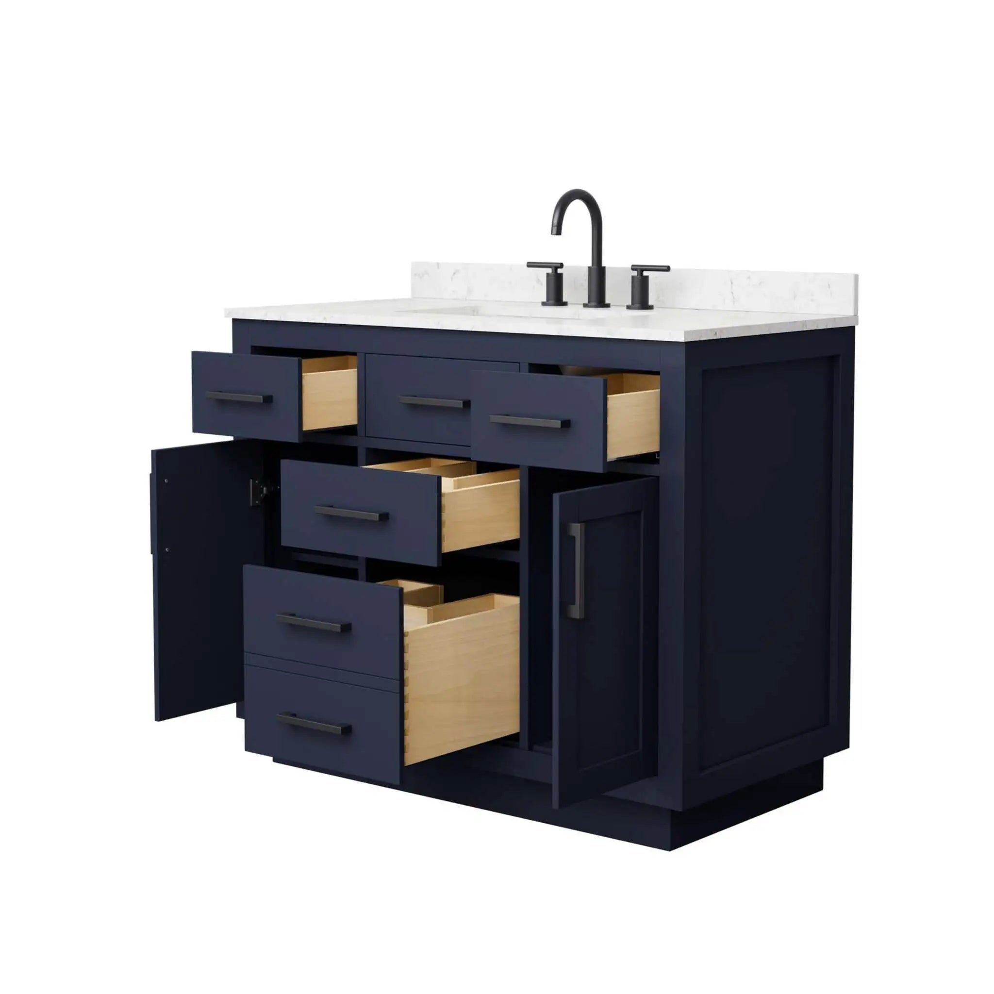 42" Beckett TK Beckett Single Bathroom Vanity with Toe Kick in Dark Blue with Matte Black Trim by Wyndham