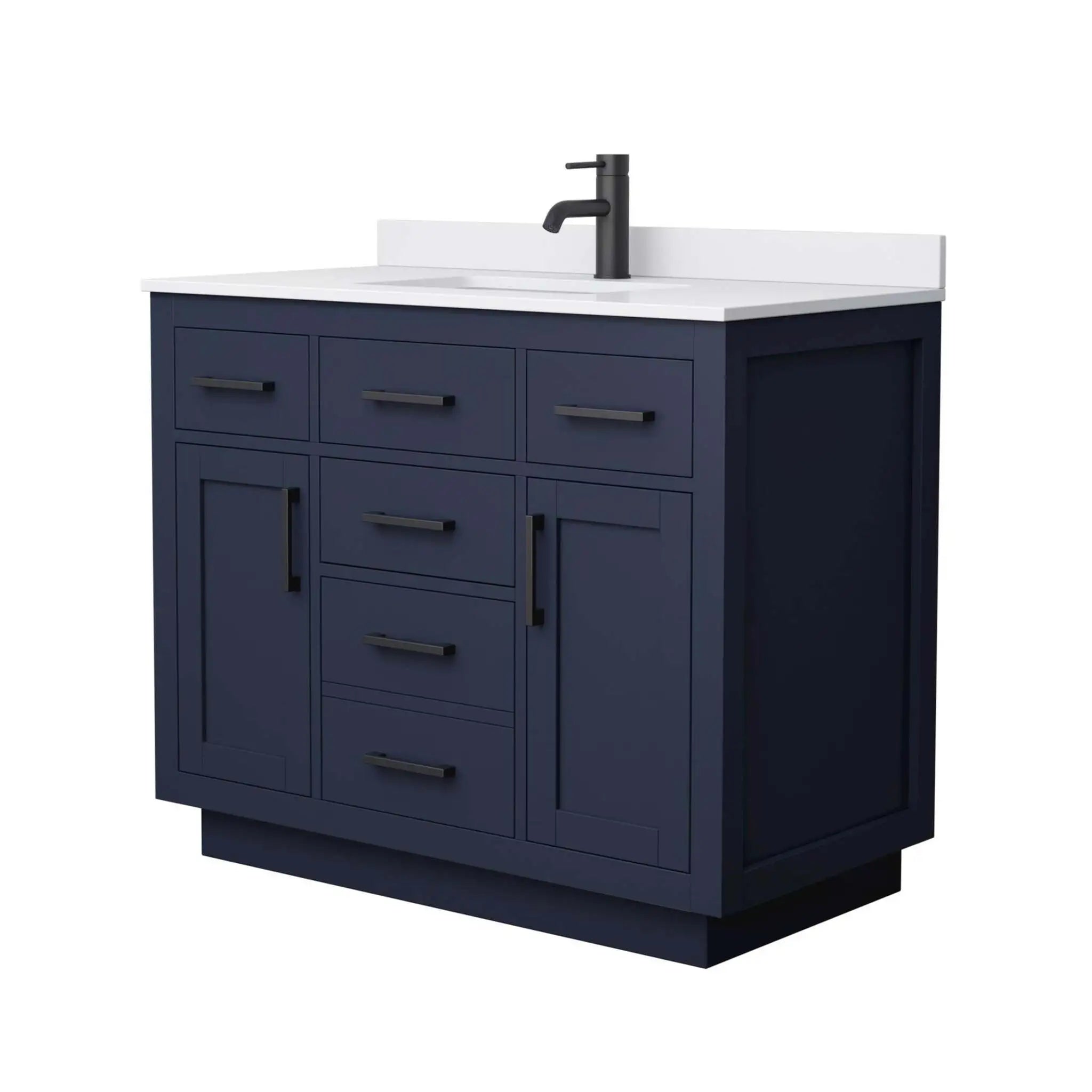 42" Beckett TK Beckett Single Bathroom Vanity with Toe Kick in Dark Blue with Matte Black Trim by Wyndham