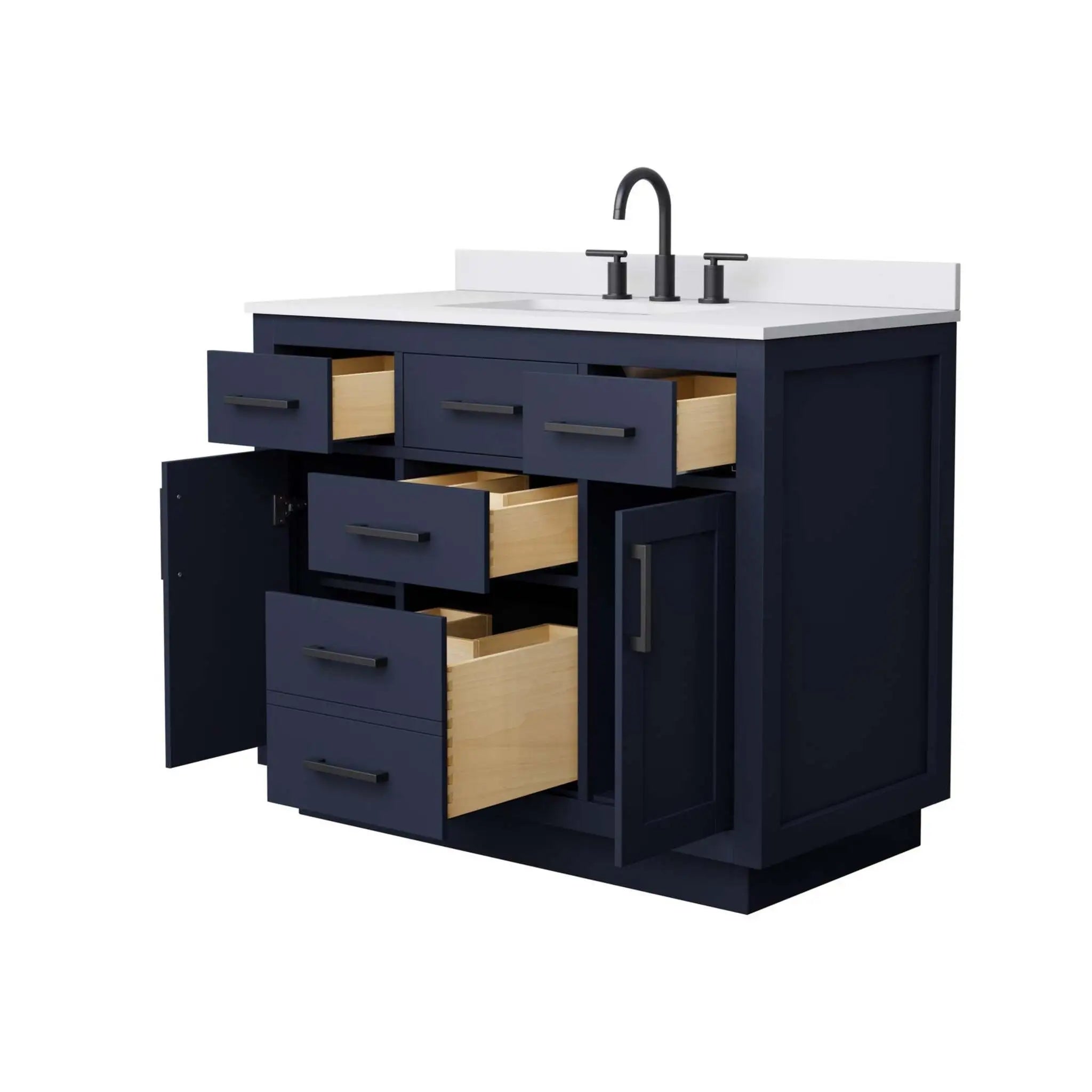 42" Beckett TK Beckett Single Bathroom Vanity with Toe Kick in Dark Blue with Matte Black Trim by Wyndham