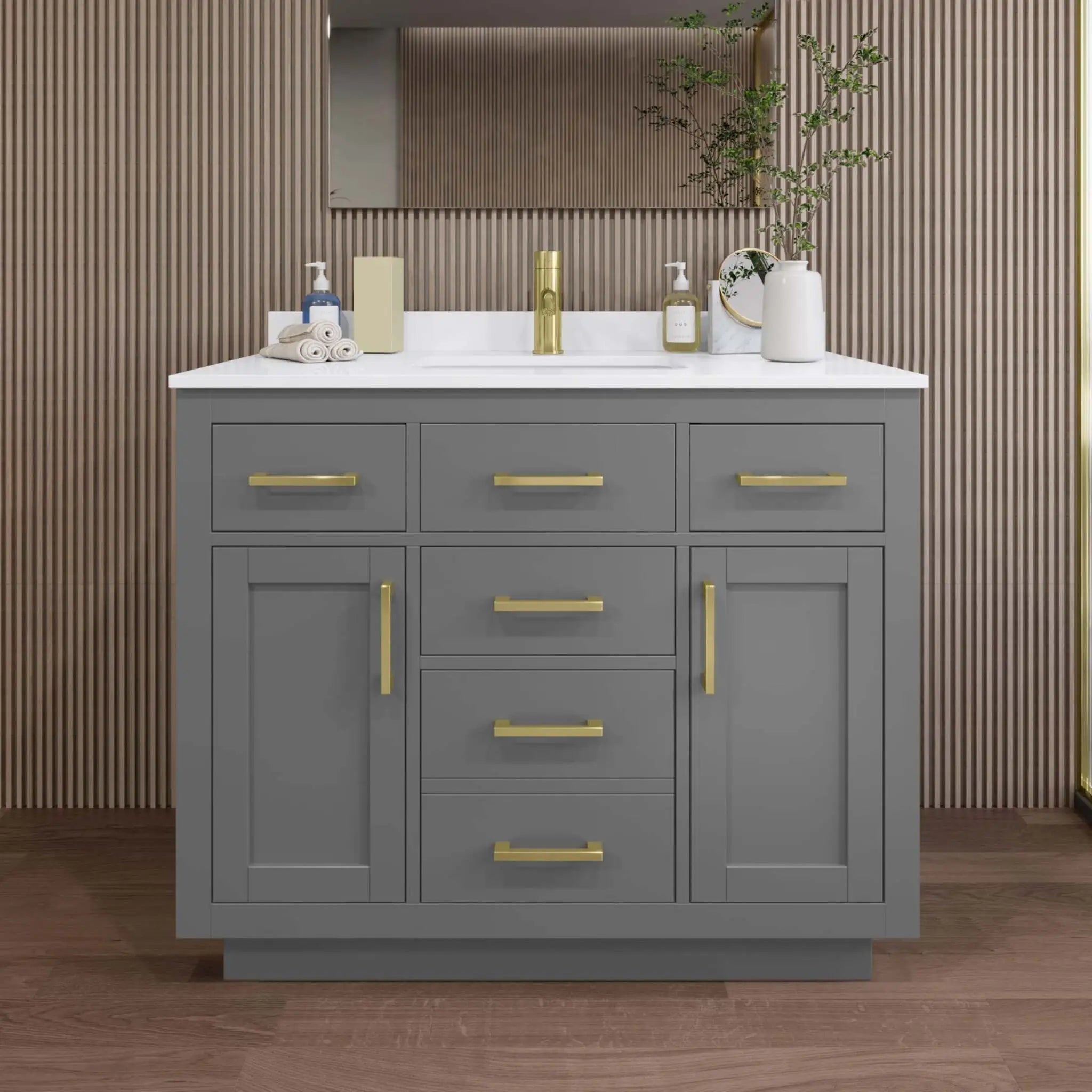 42" Beckett TK Beckett Single Bathroom Vanity with Toe Kick in Dark Gray with Brushed Gold Trim by Wyndham