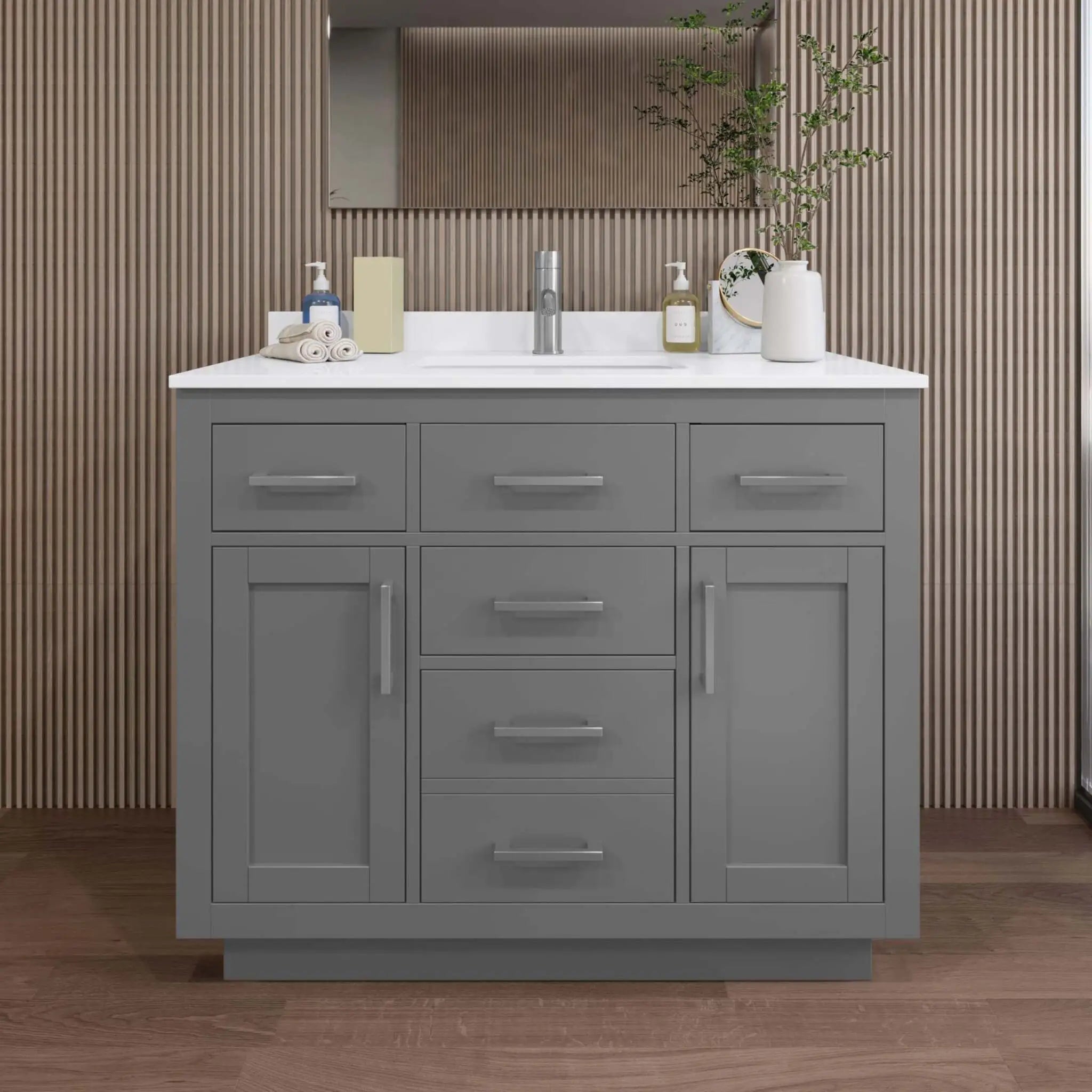 42" Beckett TK Beckett Single Bathroom Vanity with Toe Kick in Dark Gray with Brushed Nickel Trim by Wyndham