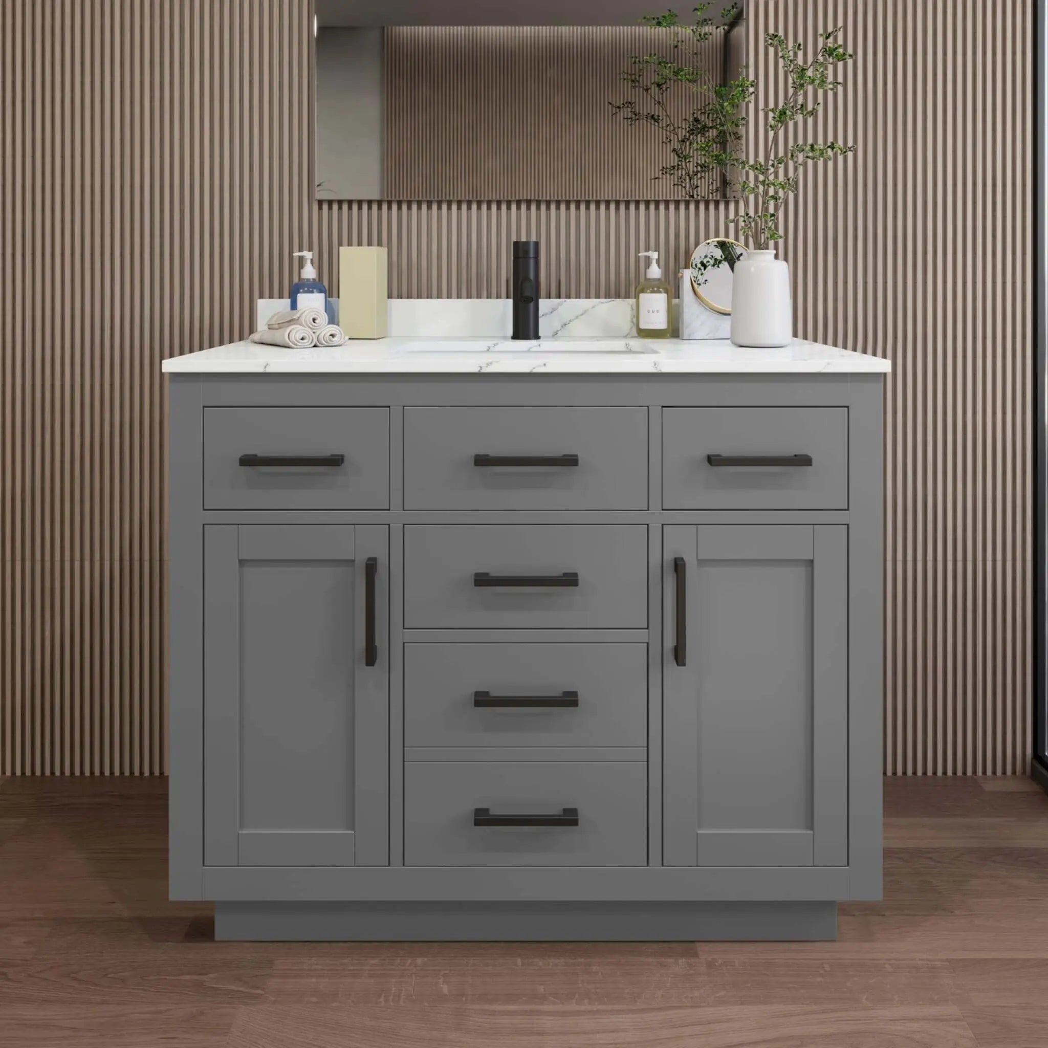 42" Beckett TK Beckett Single Bathroom Vanity with Toe Kick in Dark Gray with Matte Black Trim by Wyndham