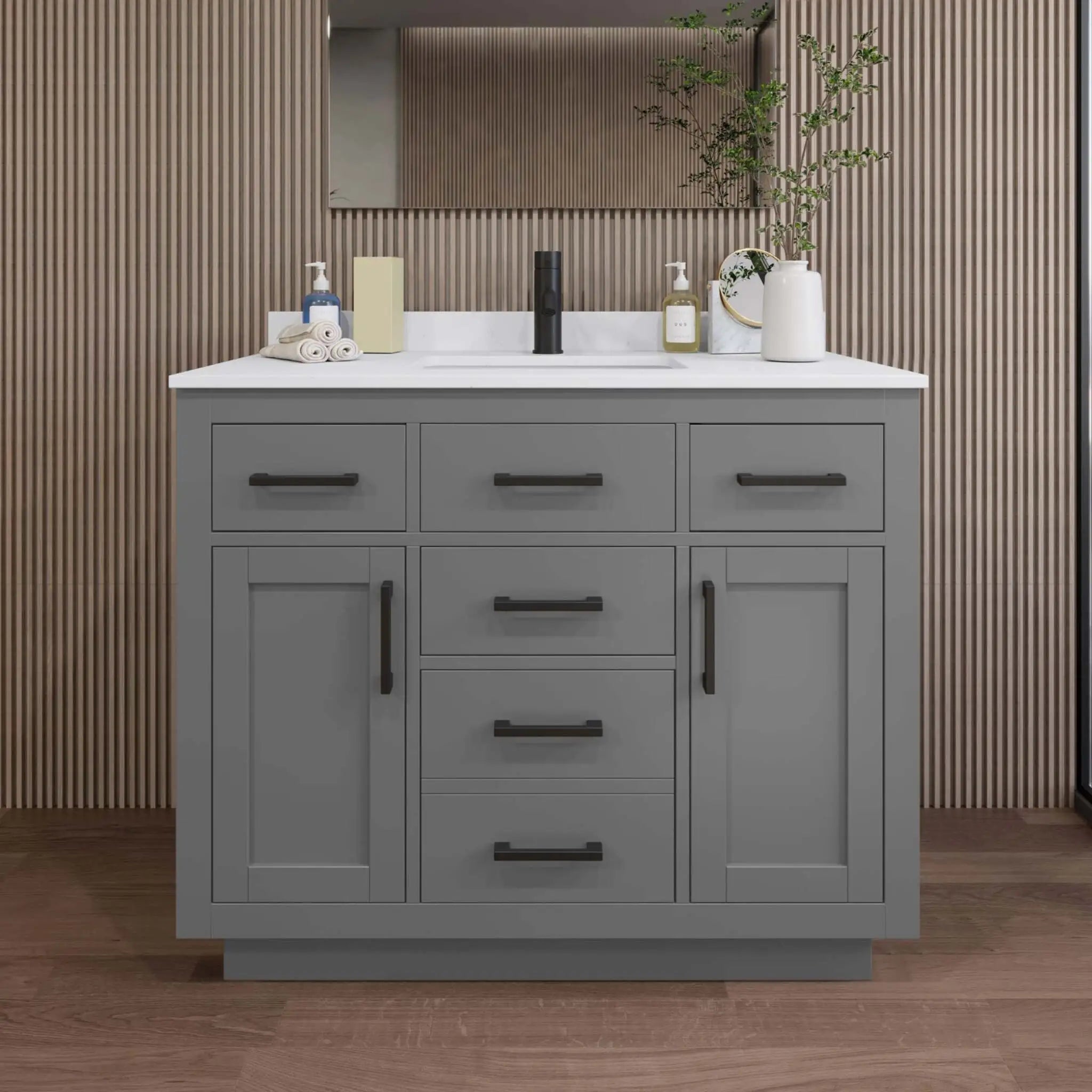 42" Beckett TK Beckett Single Bathroom Vanity with Toe Kick in Dark Gray with Matte Black Trim by Wyndham