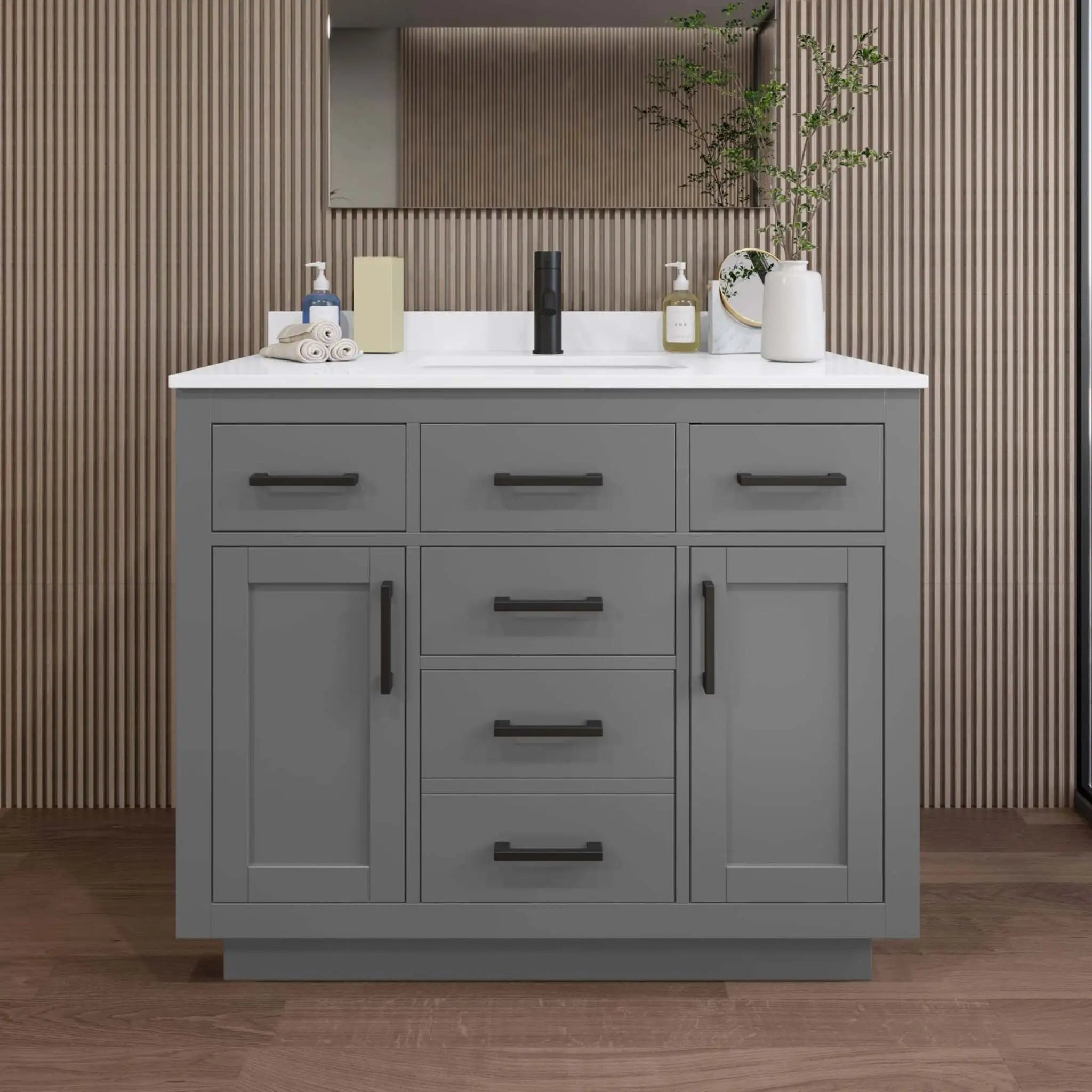 42" Beckett TK Beckett Single Bathroom Vanity with Toe Kick in Dark Gray with Matte Black Trim by Wyndham