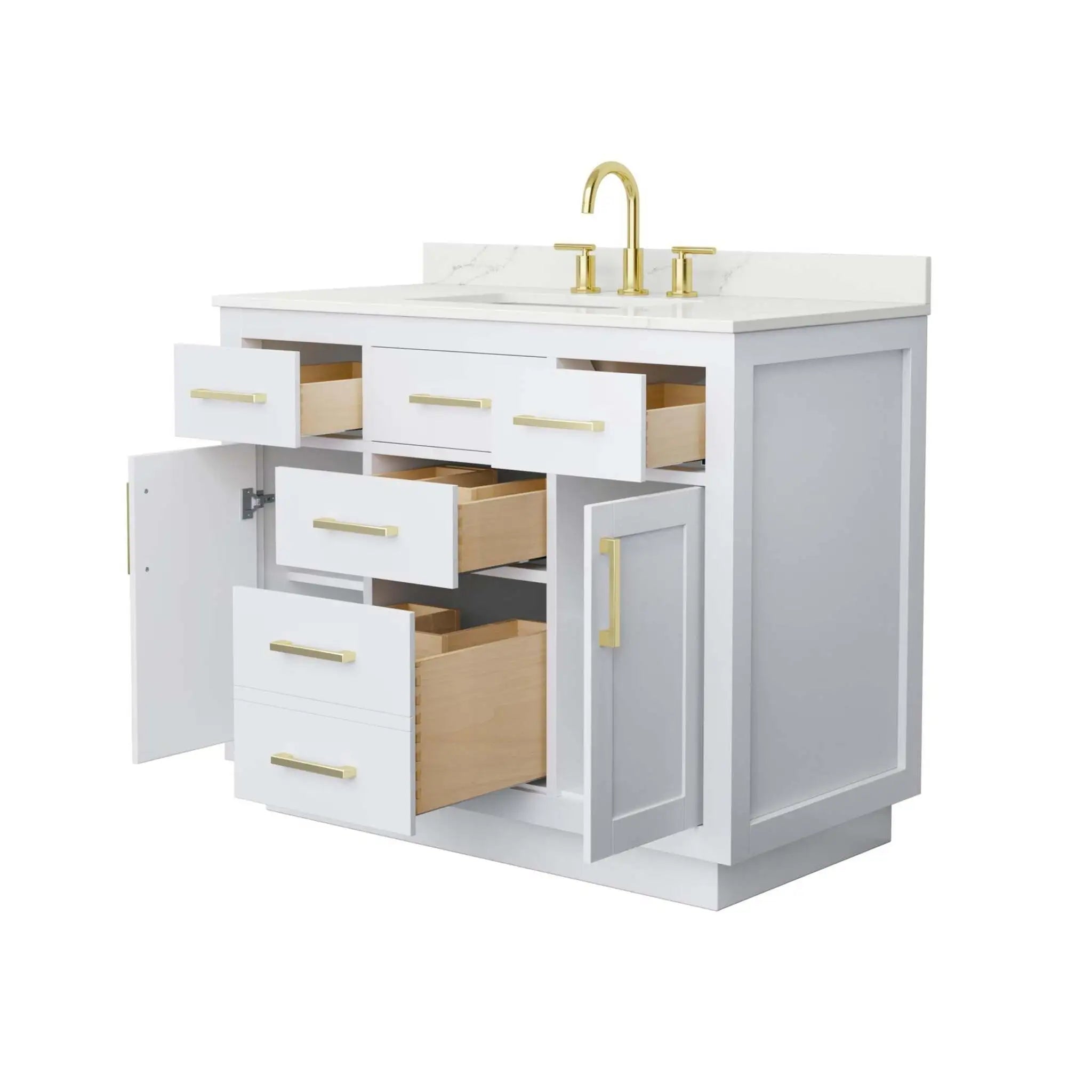 42" Beckett TK Beckett Single Bathroom Vanity with Toe Kick in White with Brushed Gold Trim by Wyndham