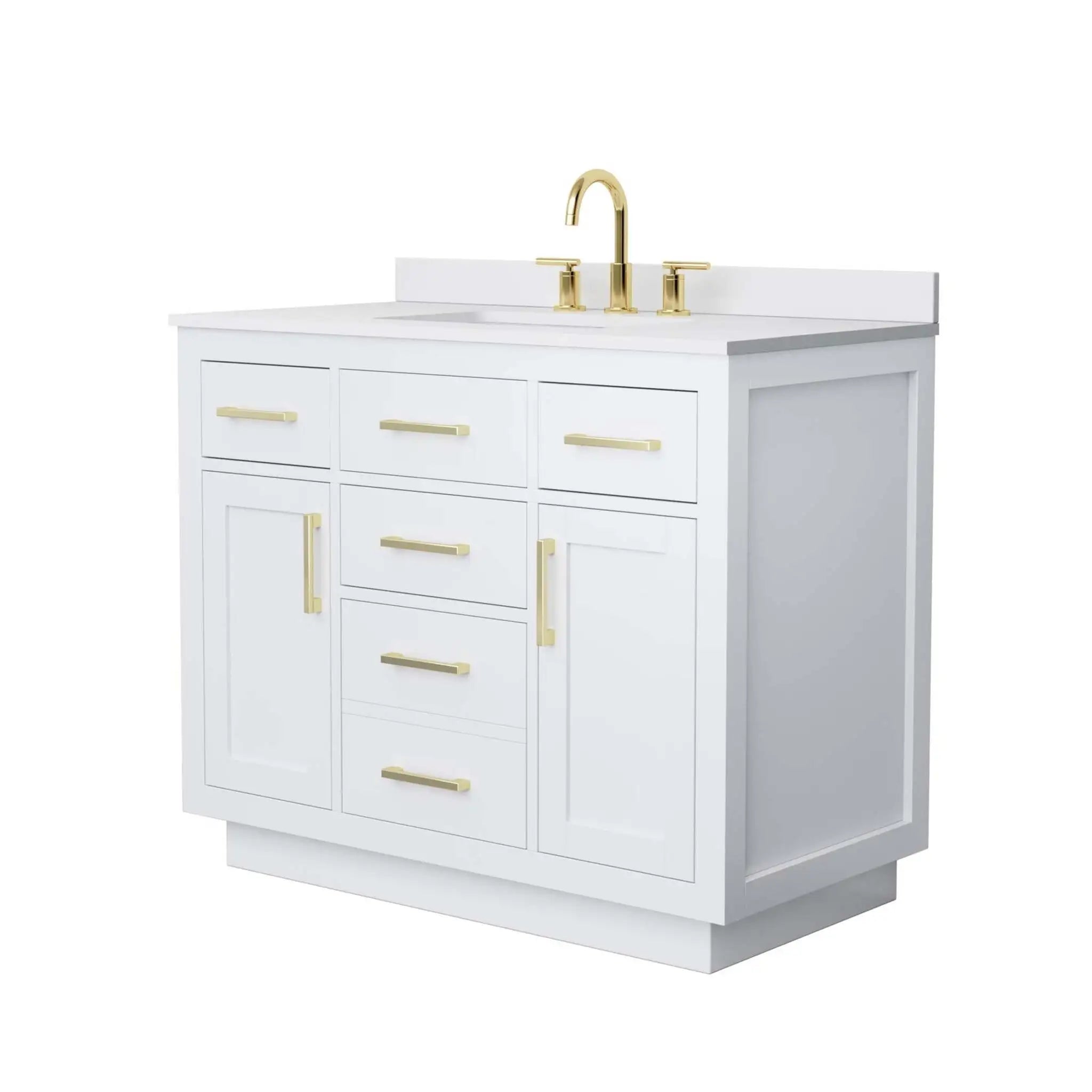 42" Beckett TK Beckett Single Bathroom Vanity with Toe Kick in White with Brushed Gold Trim by Wyndham