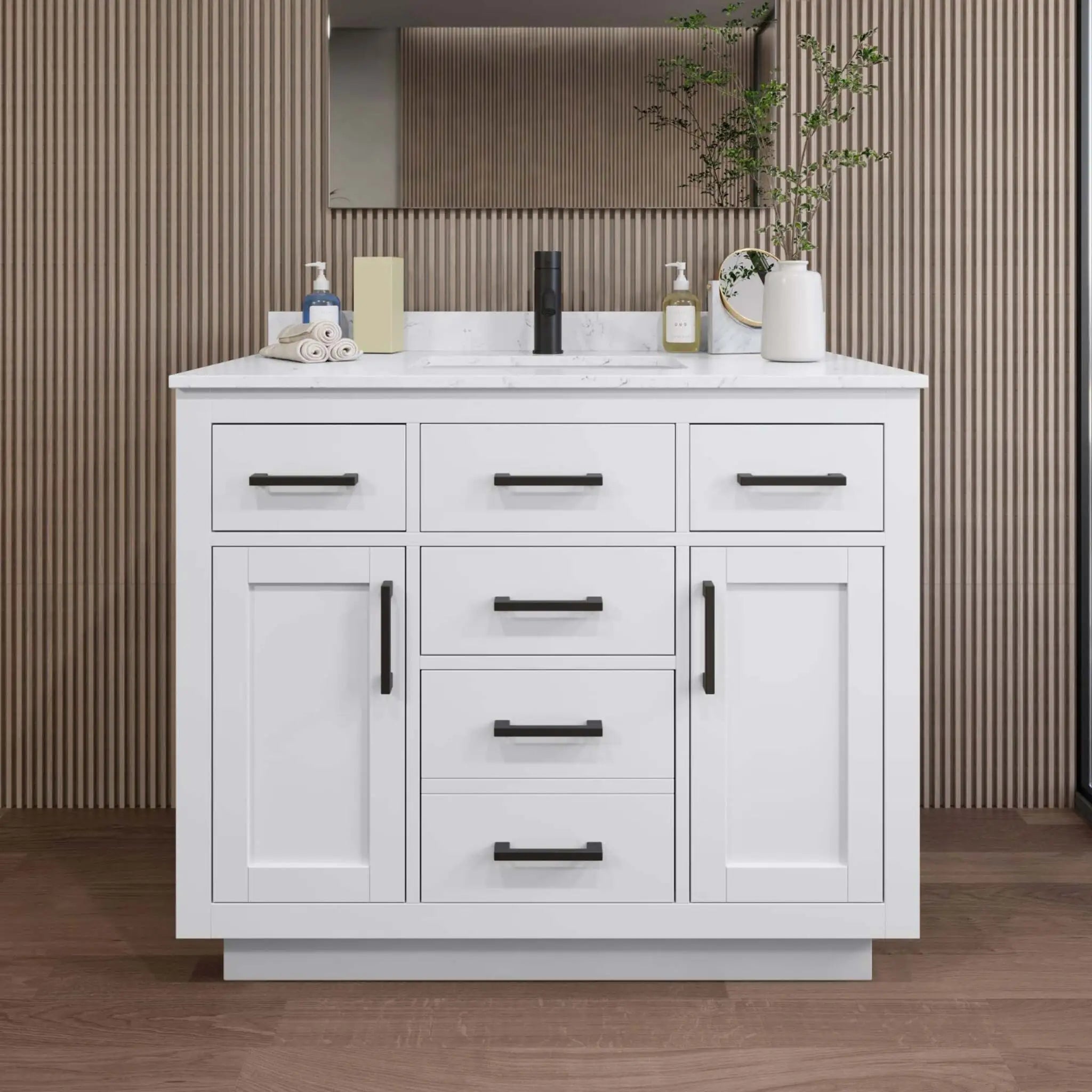 42" Beckett TK Beckett Single Bathroom Vanity with Toe Kick in White with Matte Black Trim by Wyndham