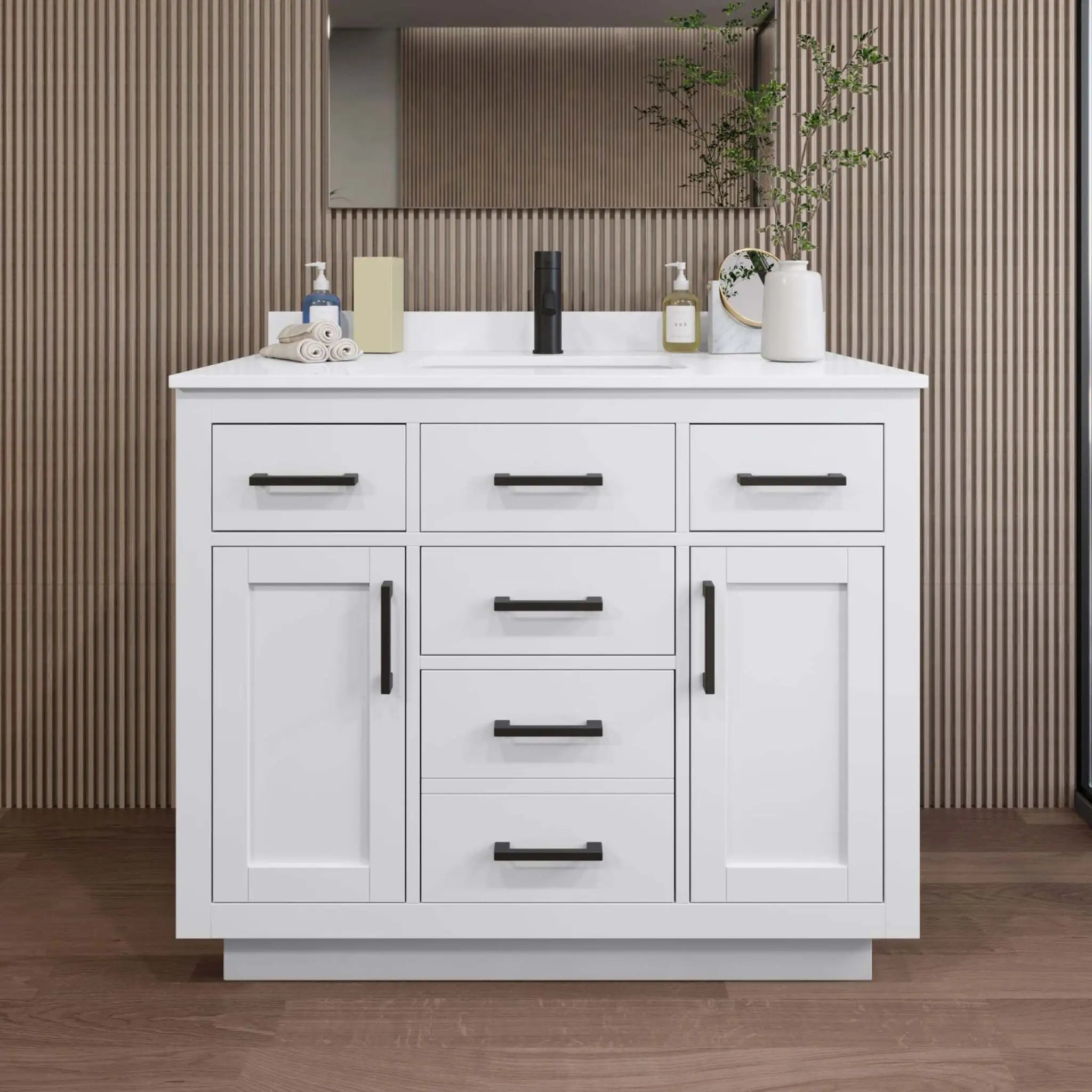 42" Beckett TK Beckett Single Bathroom Vanity with Toe Kick in White with Matte Black Trim by Wyndham