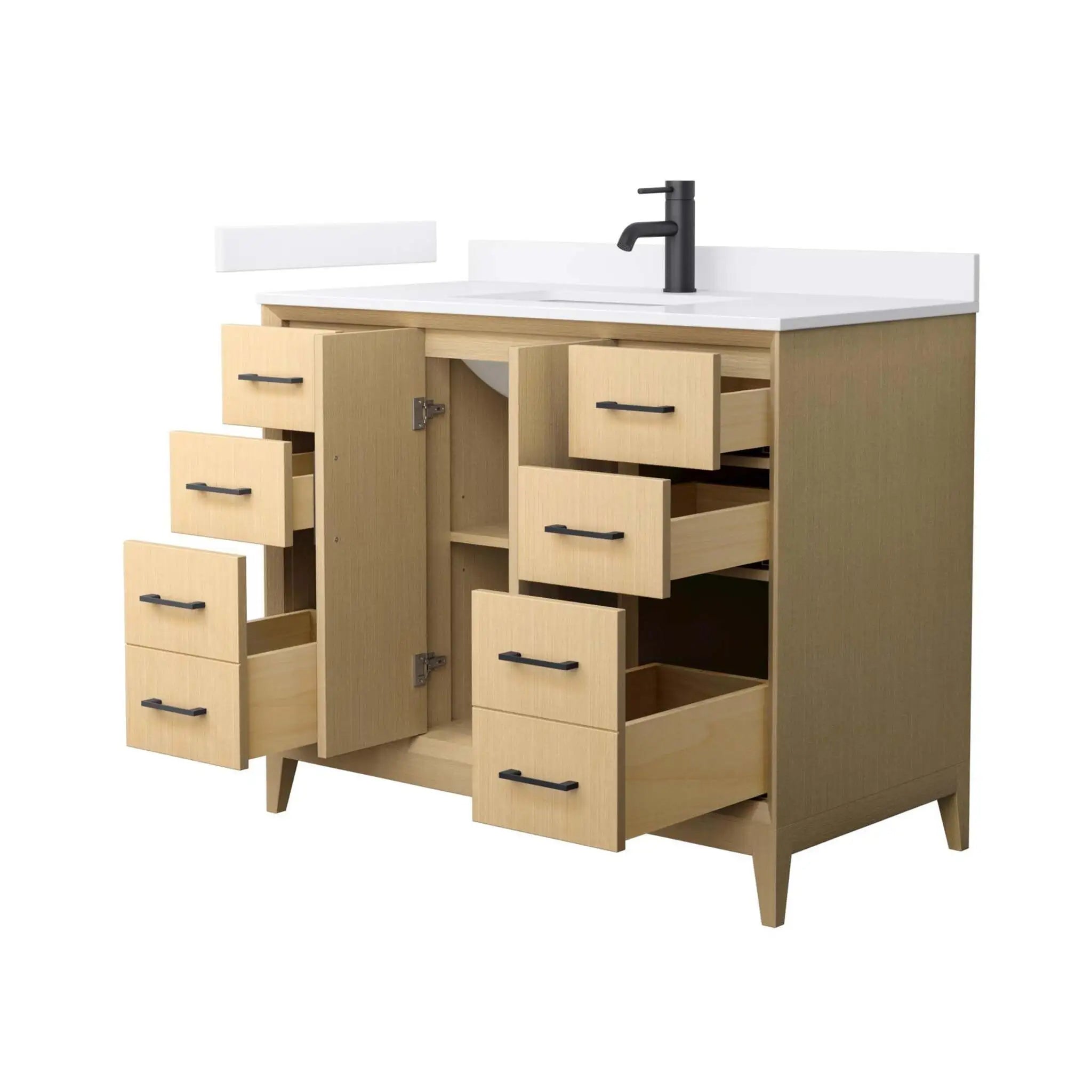 42" Janna Single Bathroom Vanity in White Oak with Matte Black Trim by Wyndham