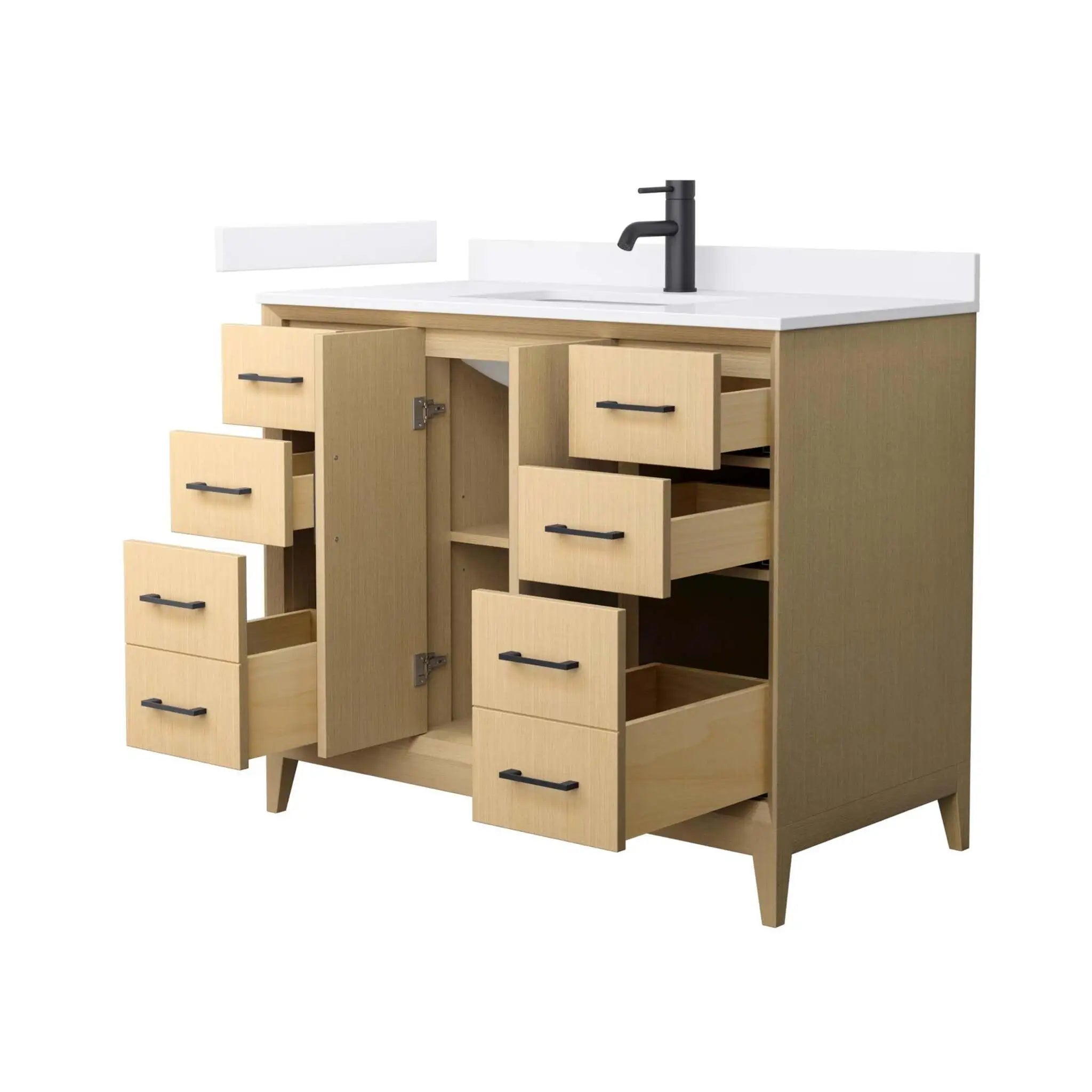 42" Janna Single Bathroom Vanity in White Oak with Matte Black Trim by Wyndham