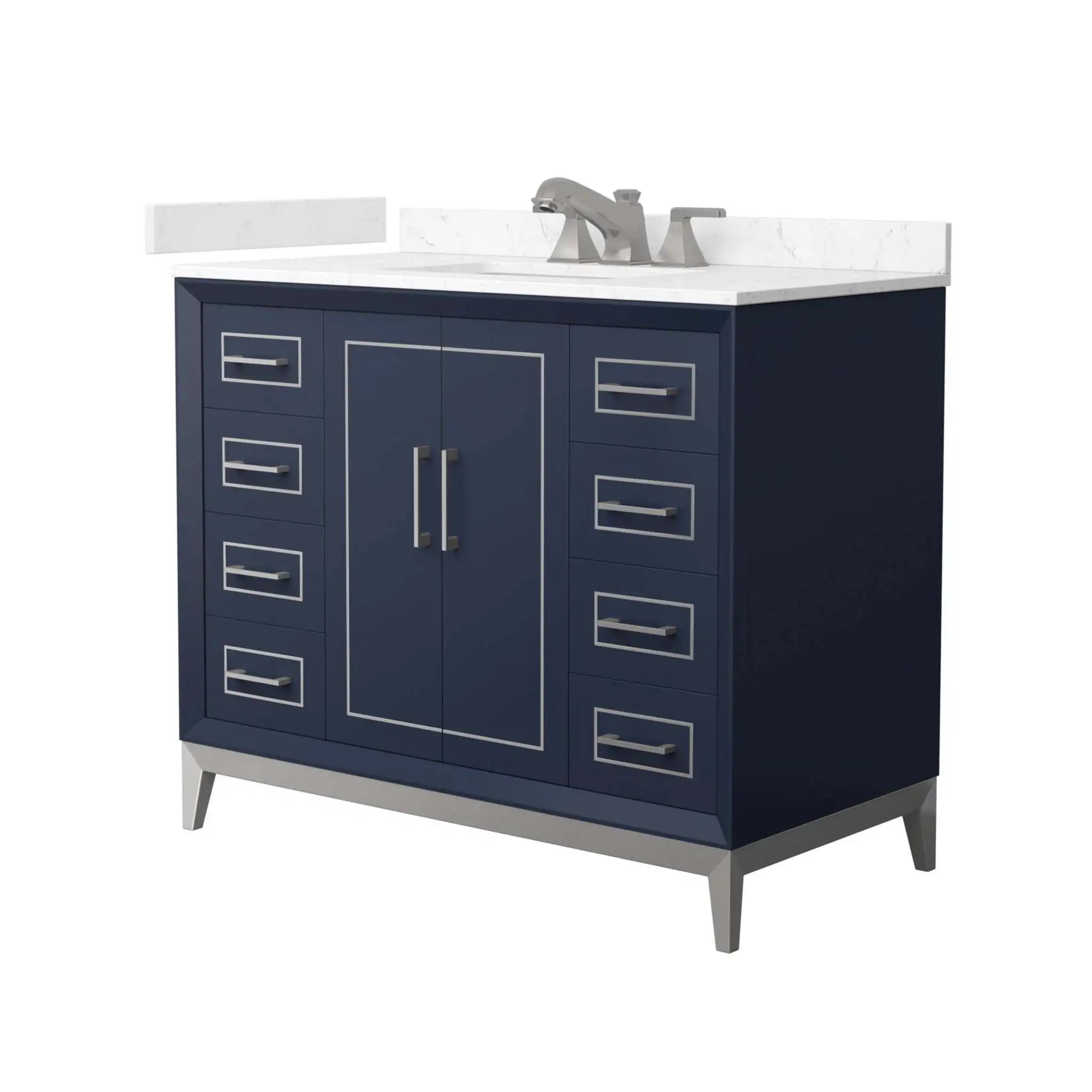 42" Marlena Single Bathroom Vanity in Dark Blue with Brushed Nickel Trim by Wyndham