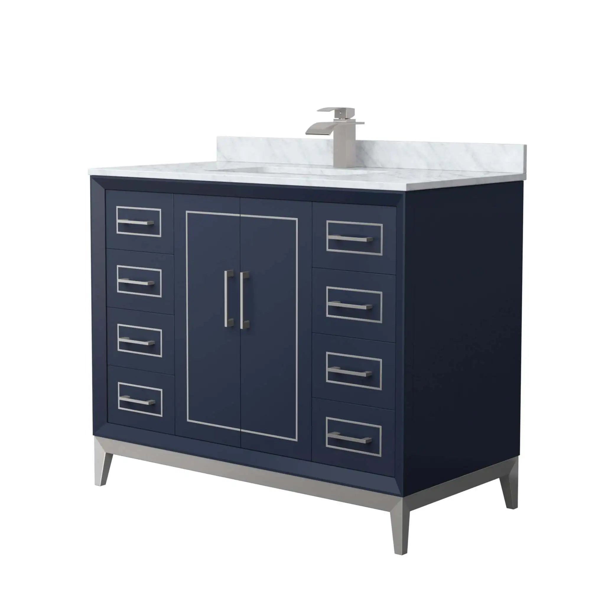 42" Marlena Single Bathroom Vanity in Dark Blue with Brushed Nickel Trim by Wyndham