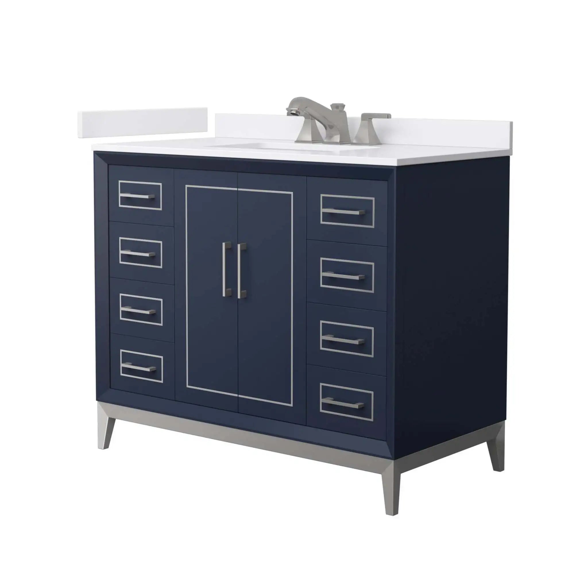 42" Marlena Single Bathroom Vanity in Dark Blue with Brushed Nickel Trim by Wyndham
