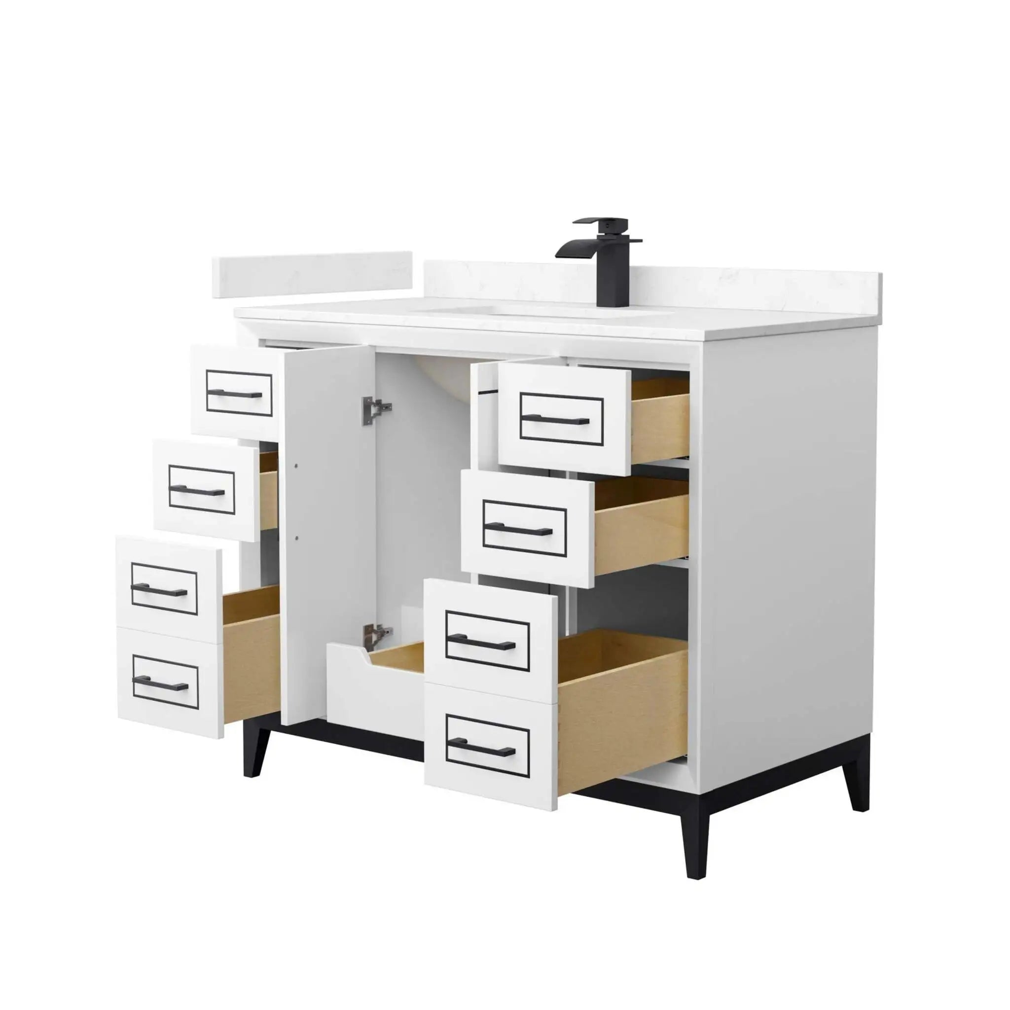 42" Marlena Single Bathroom Vanity in White with Matte Black Trim by Wyndham