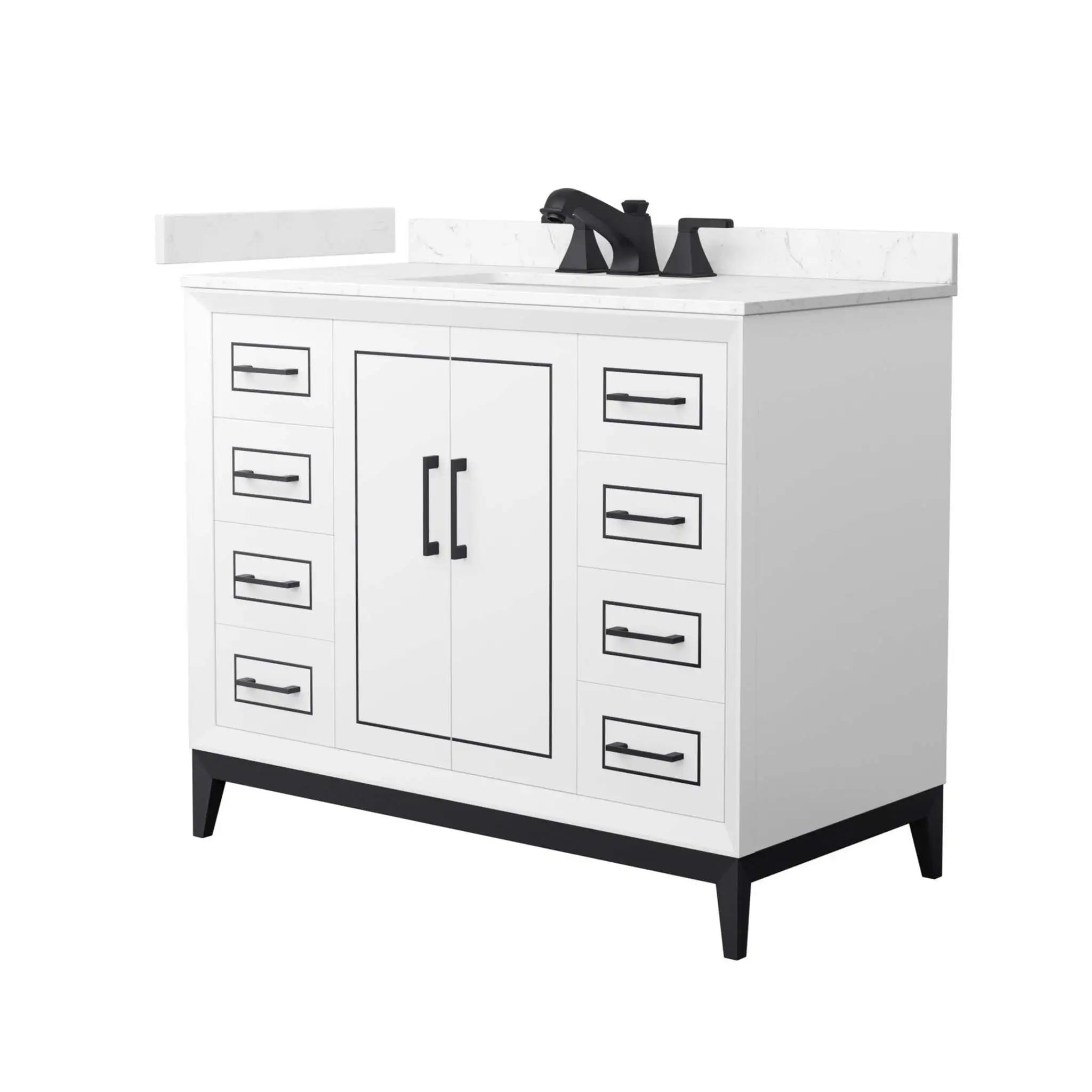 42" Marlena Single Bathroom Vanity in White with Matte Black Trim by Wyndham