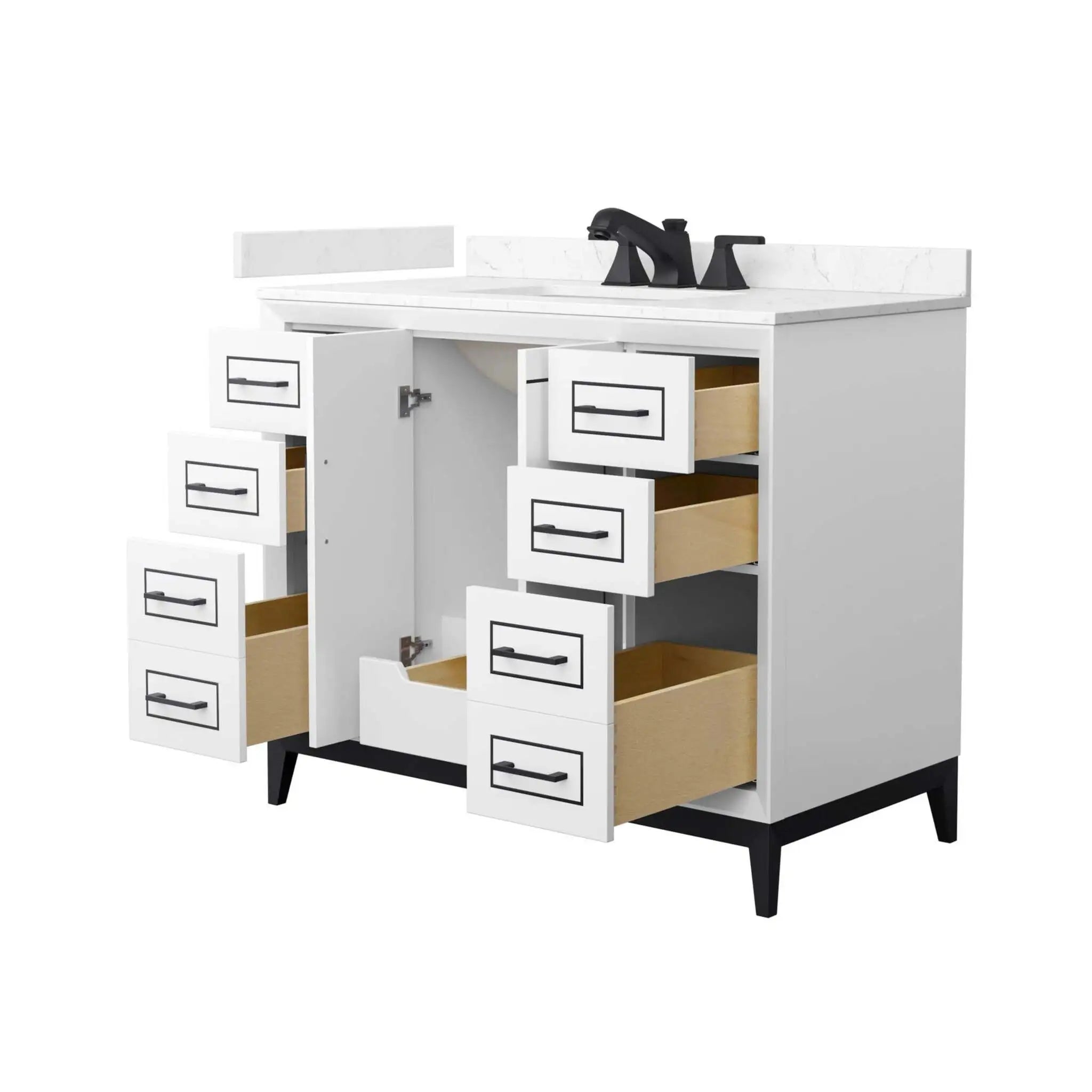 42" Marlena Single Bathroom Vanity in White with Matte Black Trim by Wyndham