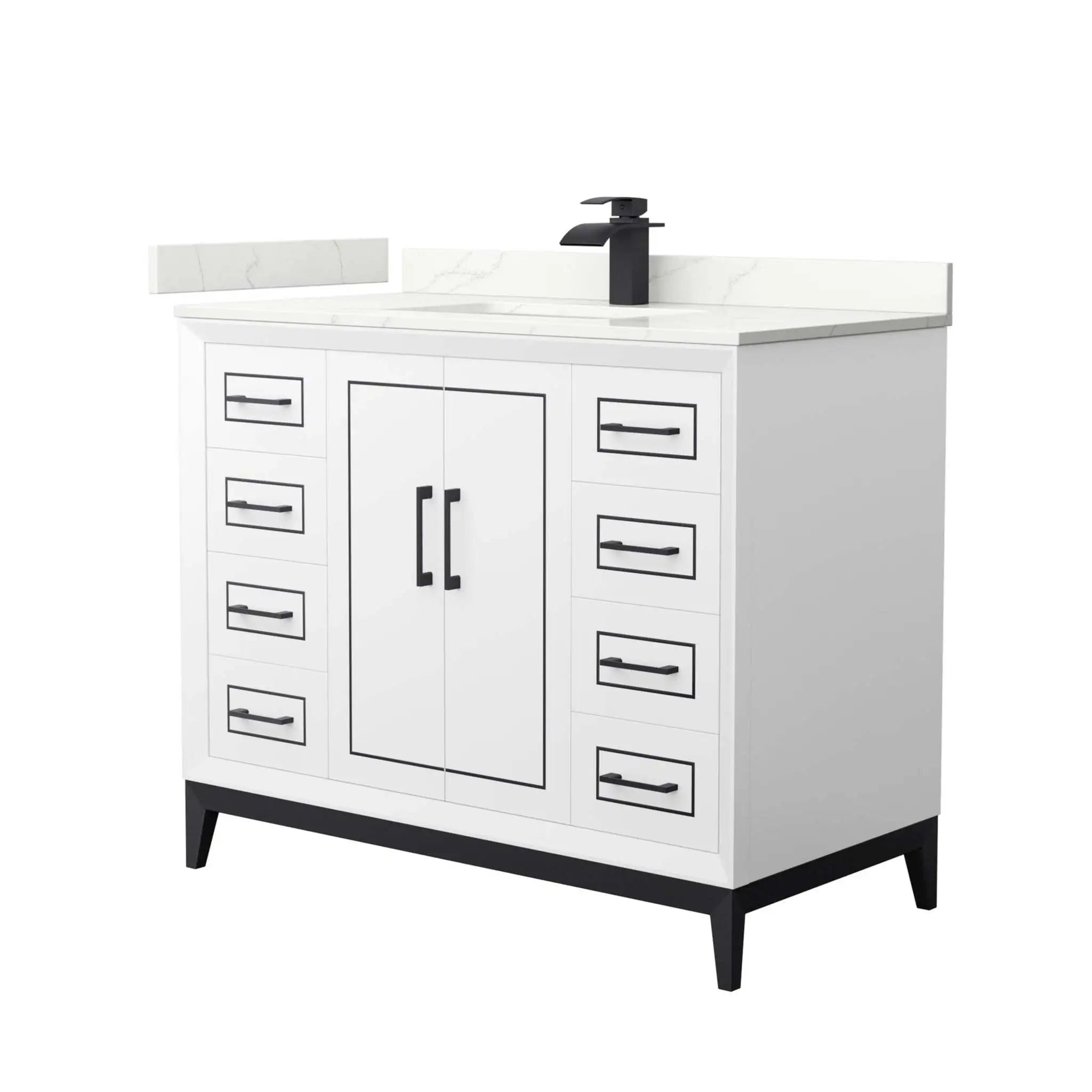 42" Marlena Single Bathroom Vanity in White with Matte Black Trim by Wyndham