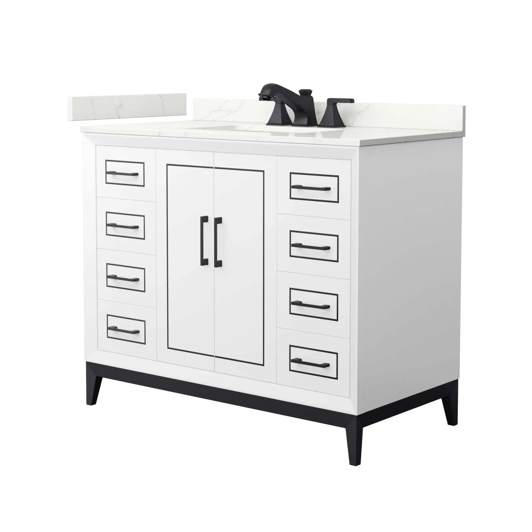 42" Marlena Single Bathroom Vanity in White with Matte Black Trim by Wyndham