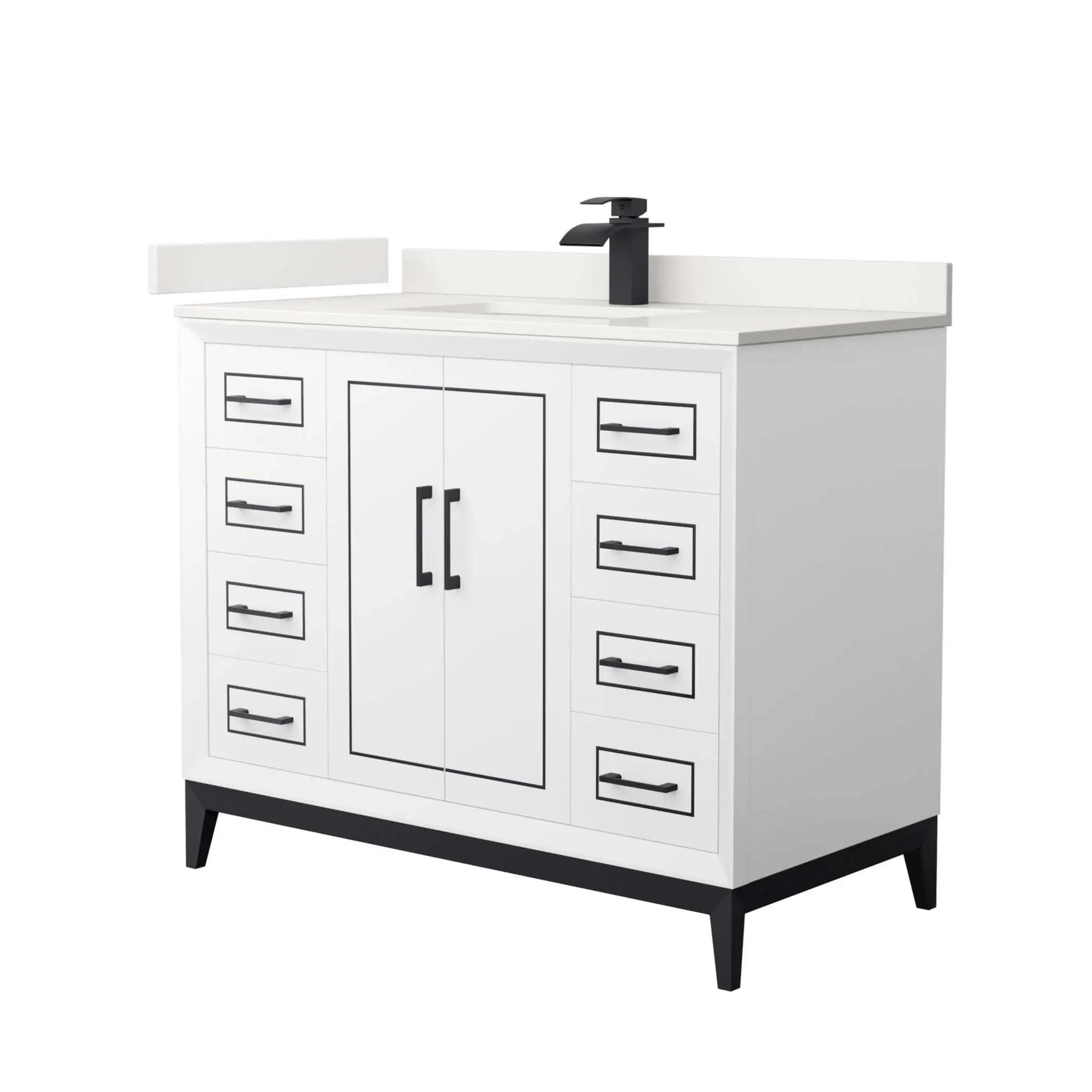 42" Marlena Single Bathroom Vanity in White with Matte Black Trim by Wyndham