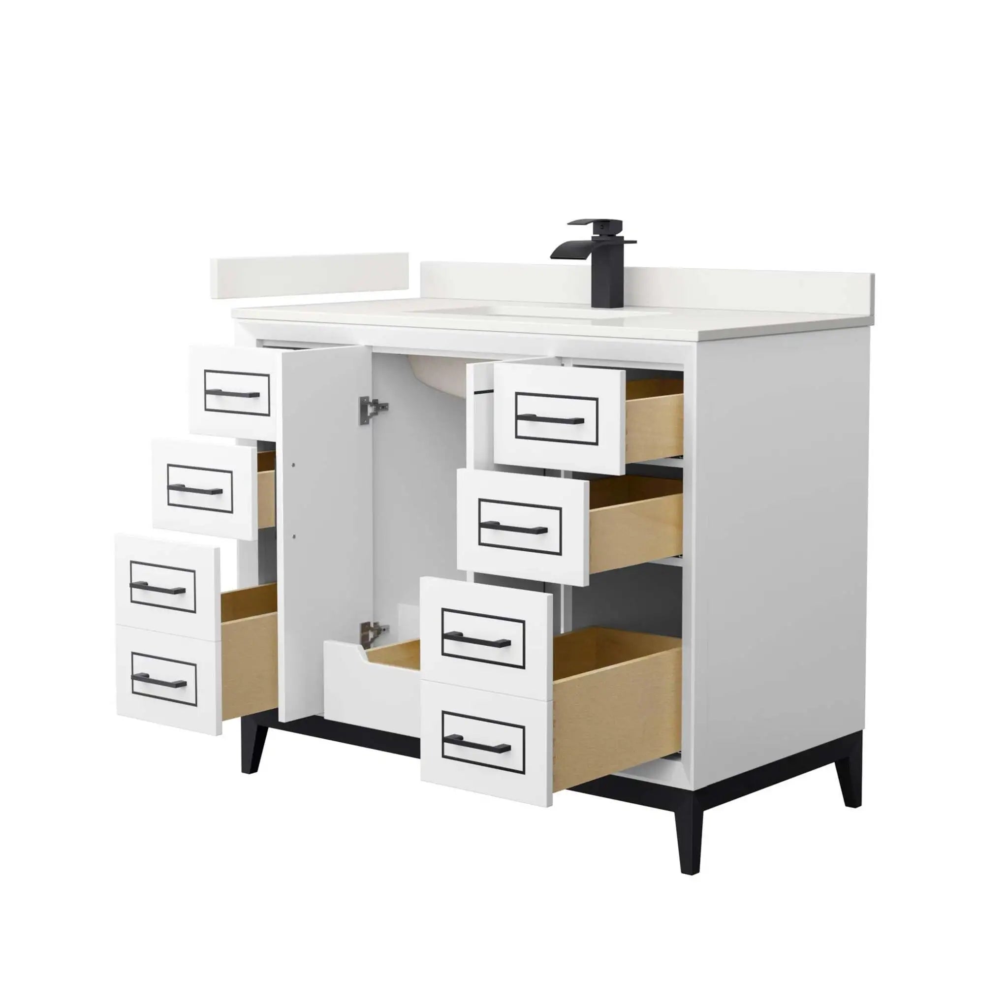 42" Marlena Single Bathroom Vanity in White with Matte Black Trim by Wyndham