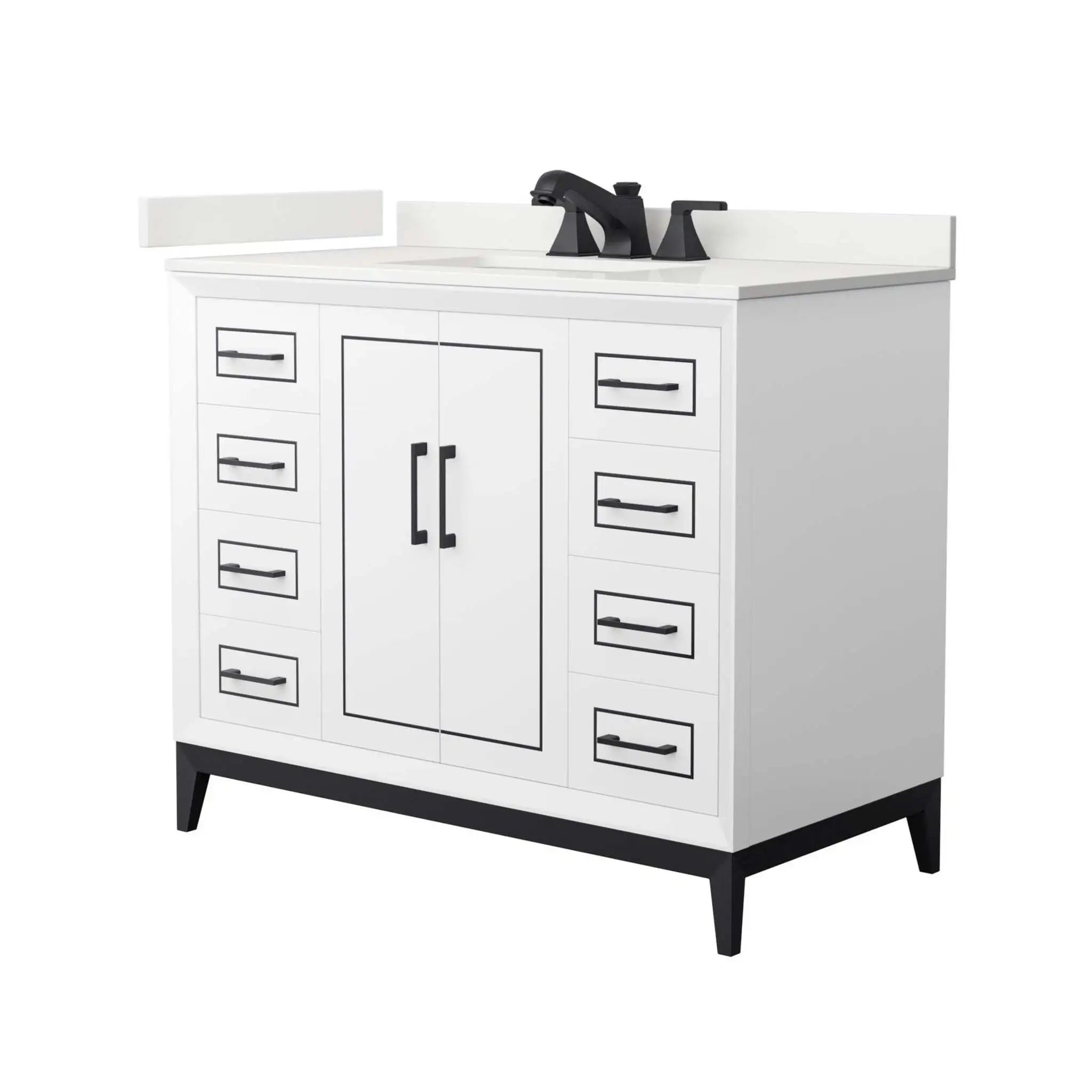 42" Marlena Single Bathroom Vanity in White with Matte Black Trim by Wyndham