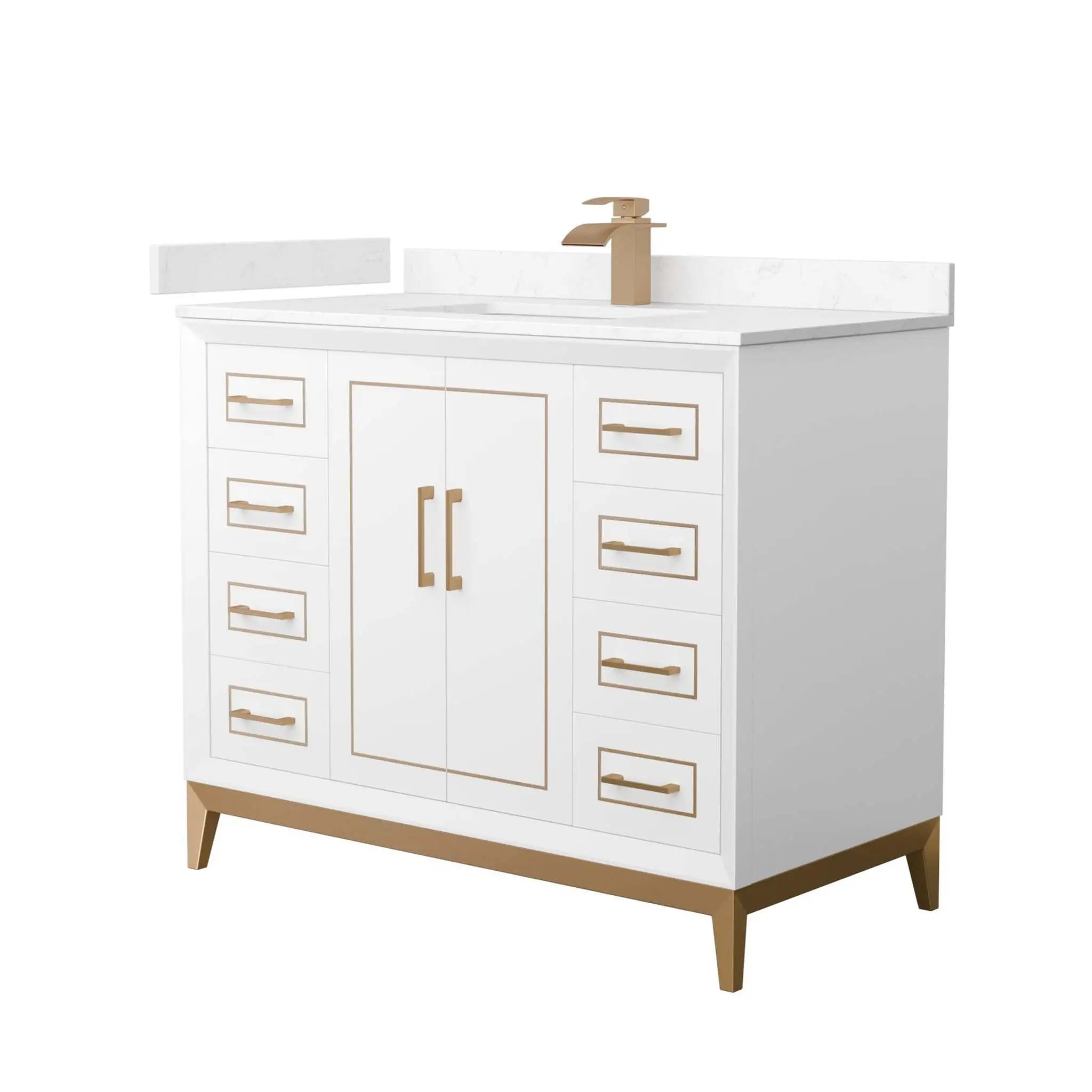 42" Marlena Single Bathroom Vanity in White with Satin Bronze Trim by Wyndham