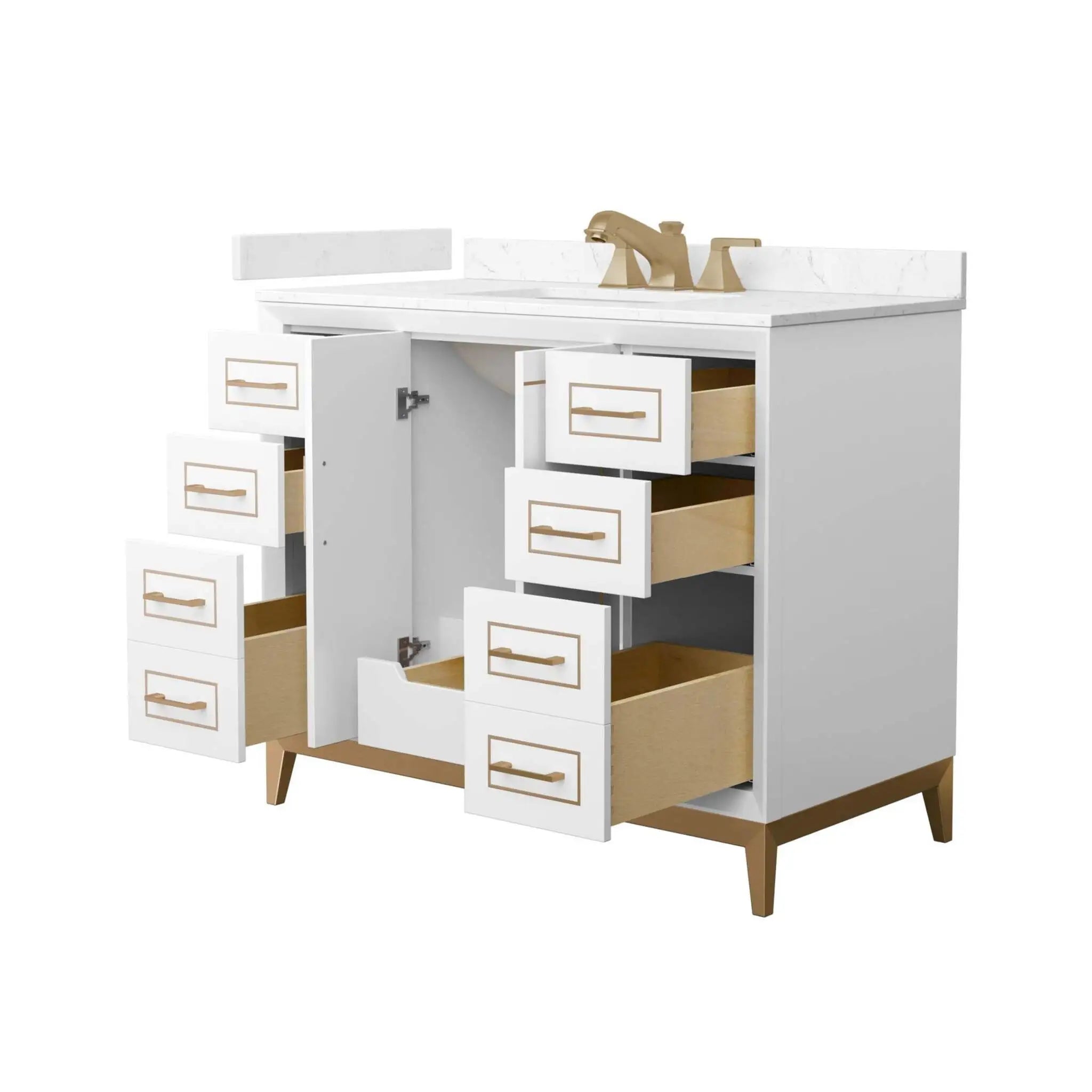 42" Marlena Single Bathroom Vanity in White with Satin Bronze Trim by Wyndham