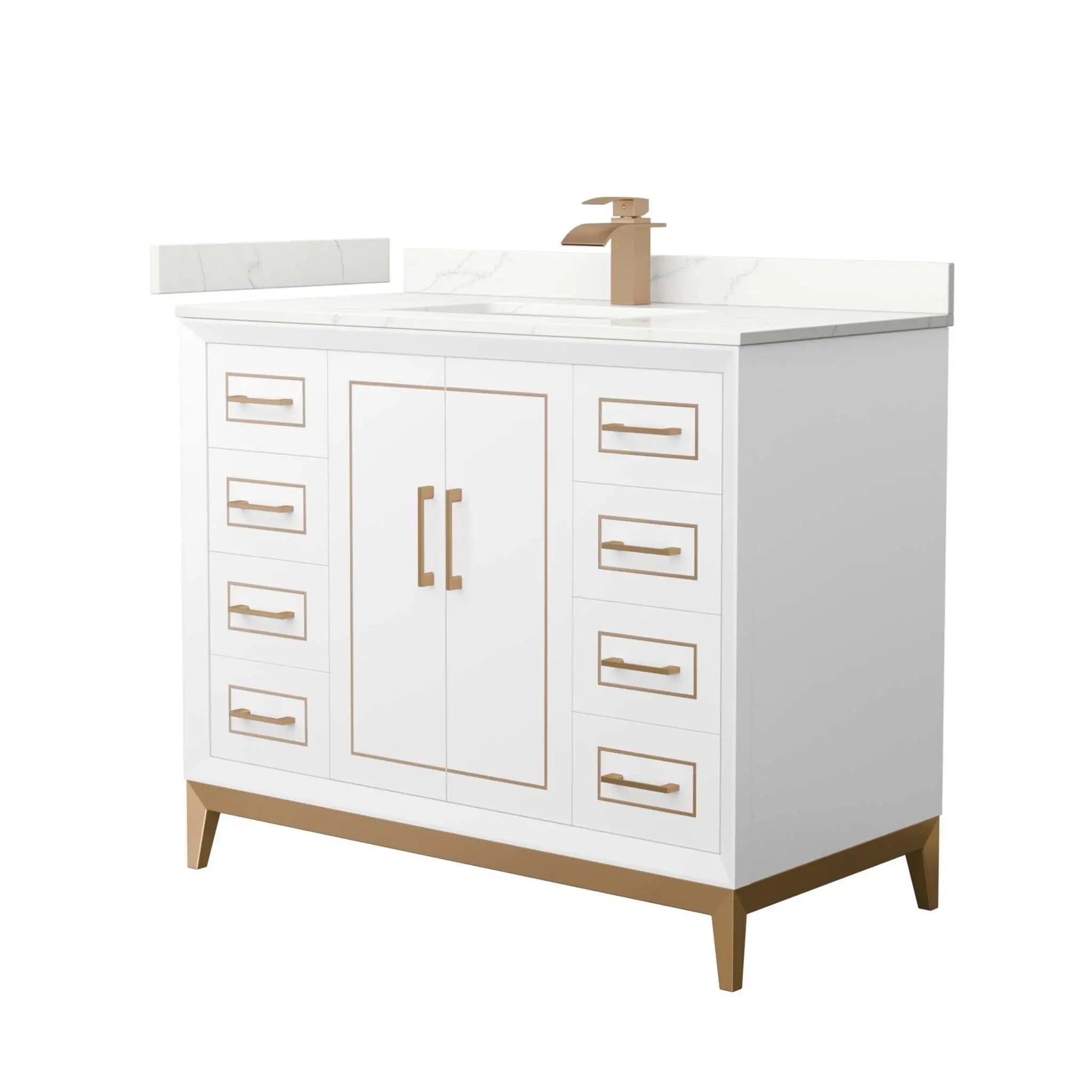 42" Marlena Single Bathroom Vanity in White with Satin Bronze Trim by Wyndham