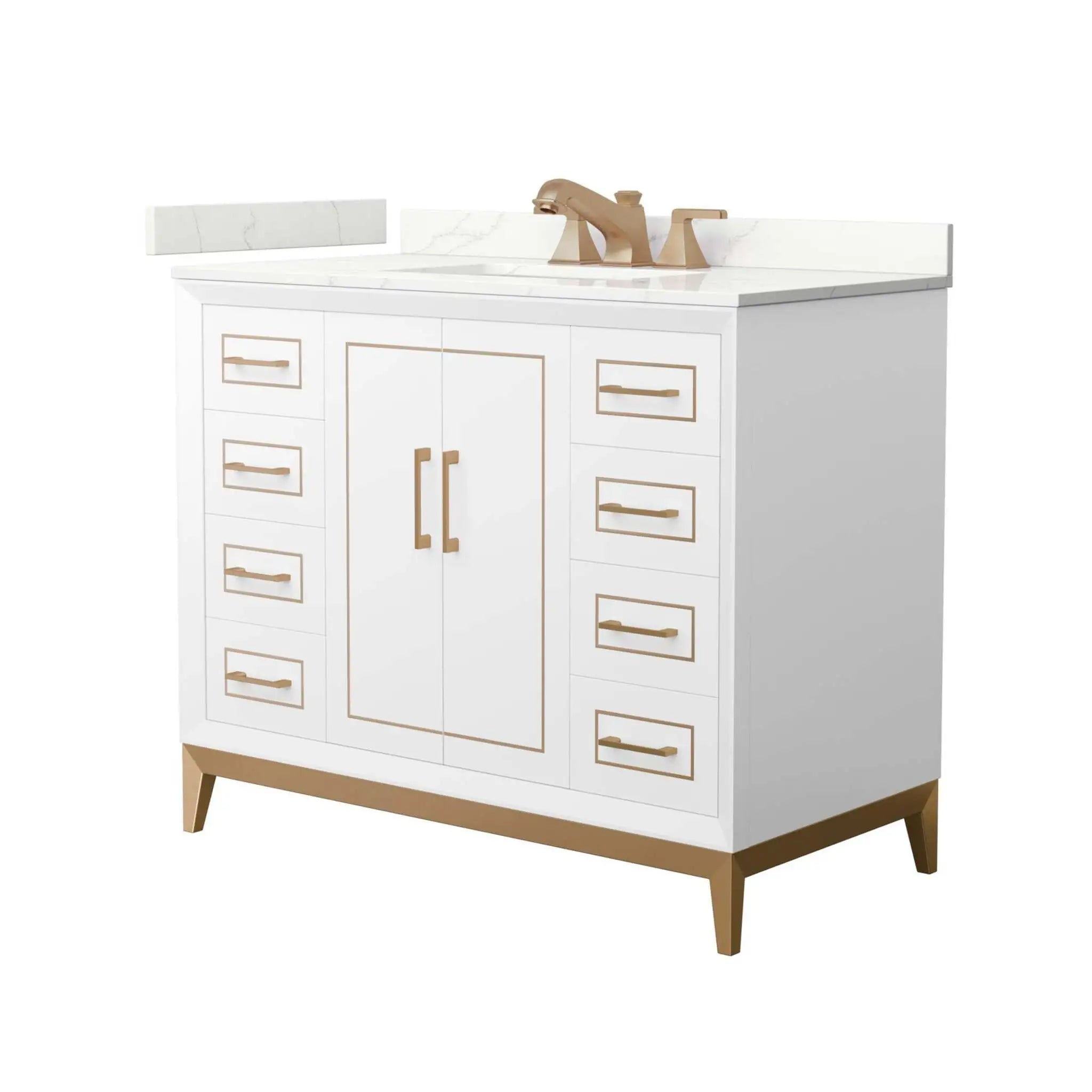 42" Marlena Single Bathroom Vanity in White with Satin Bronze Trim by Wyndham