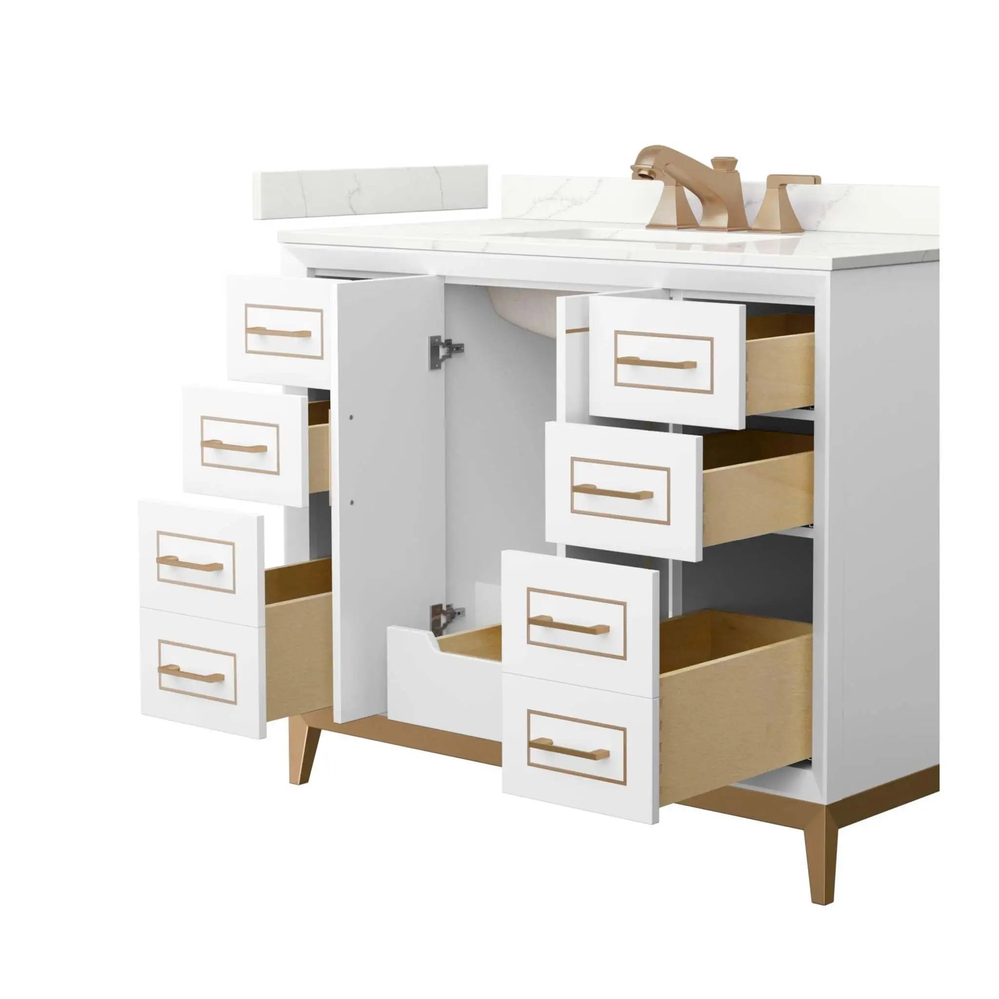 42" Marlena Single Bathroom Vanity in White with Satin Bronze Trim by Wyndham