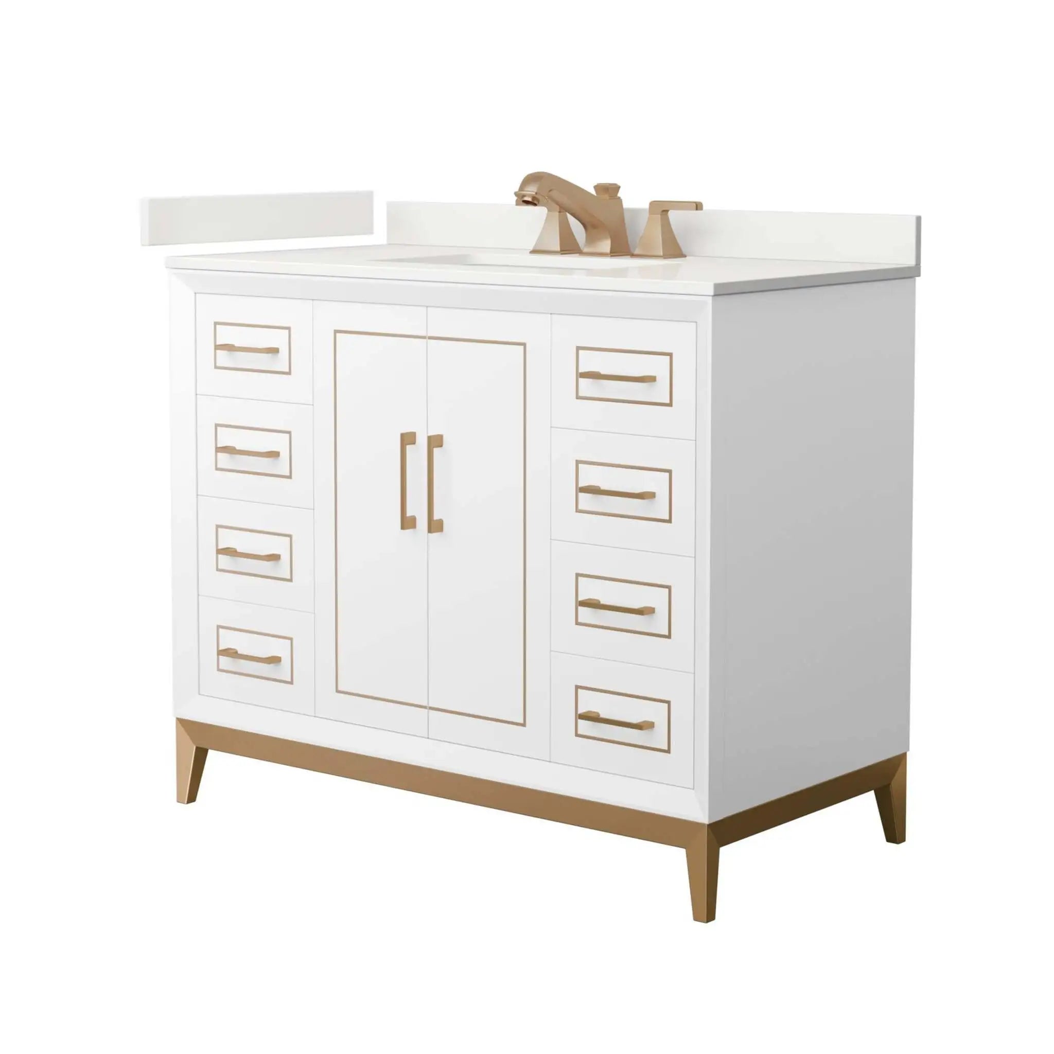 42" Marlena Single Bathroom Vanity in White with Satin Bronze Trim by Wyndham