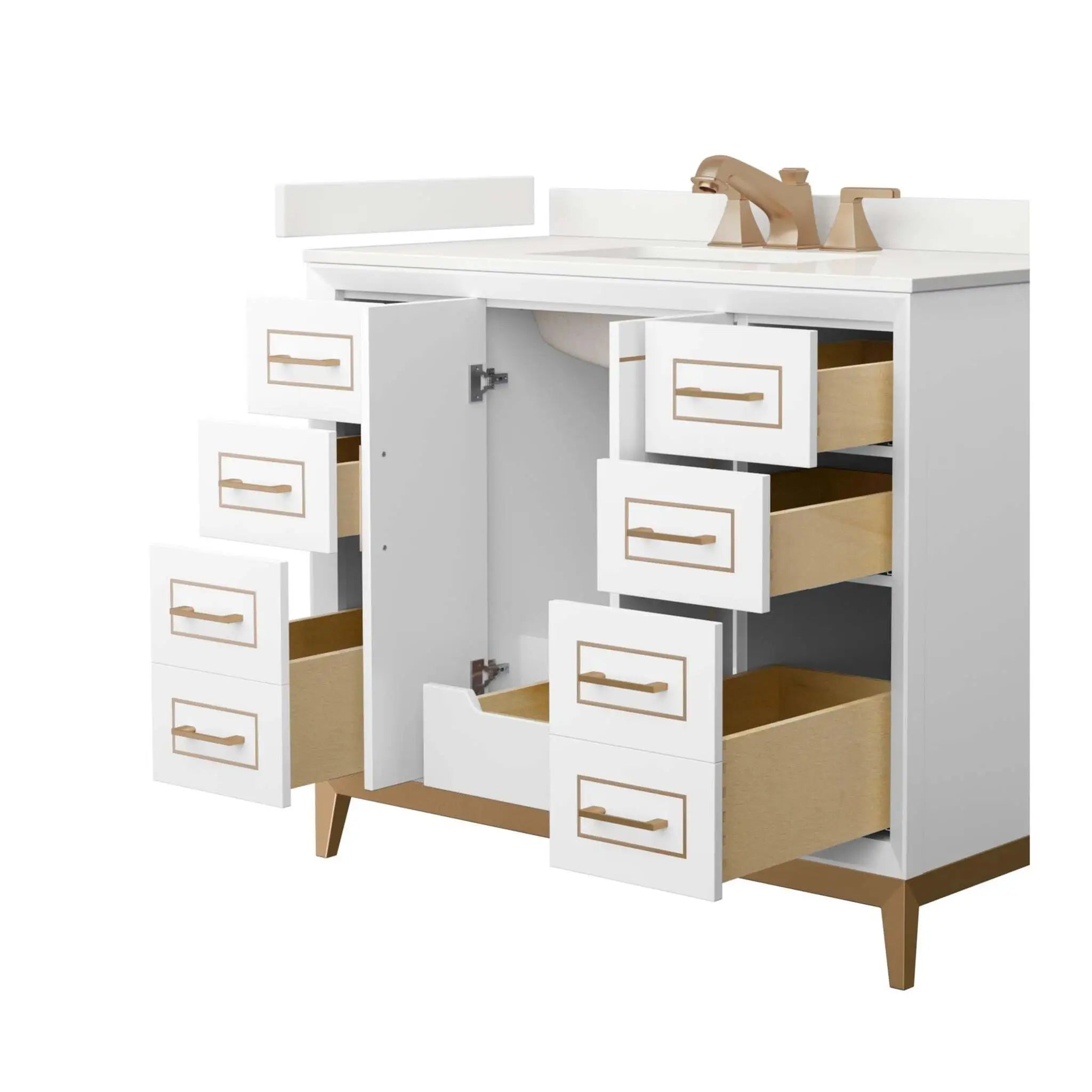 42" Marlena Single Bathroom Vanity in White with Satin Bronze Trim by Wyndham