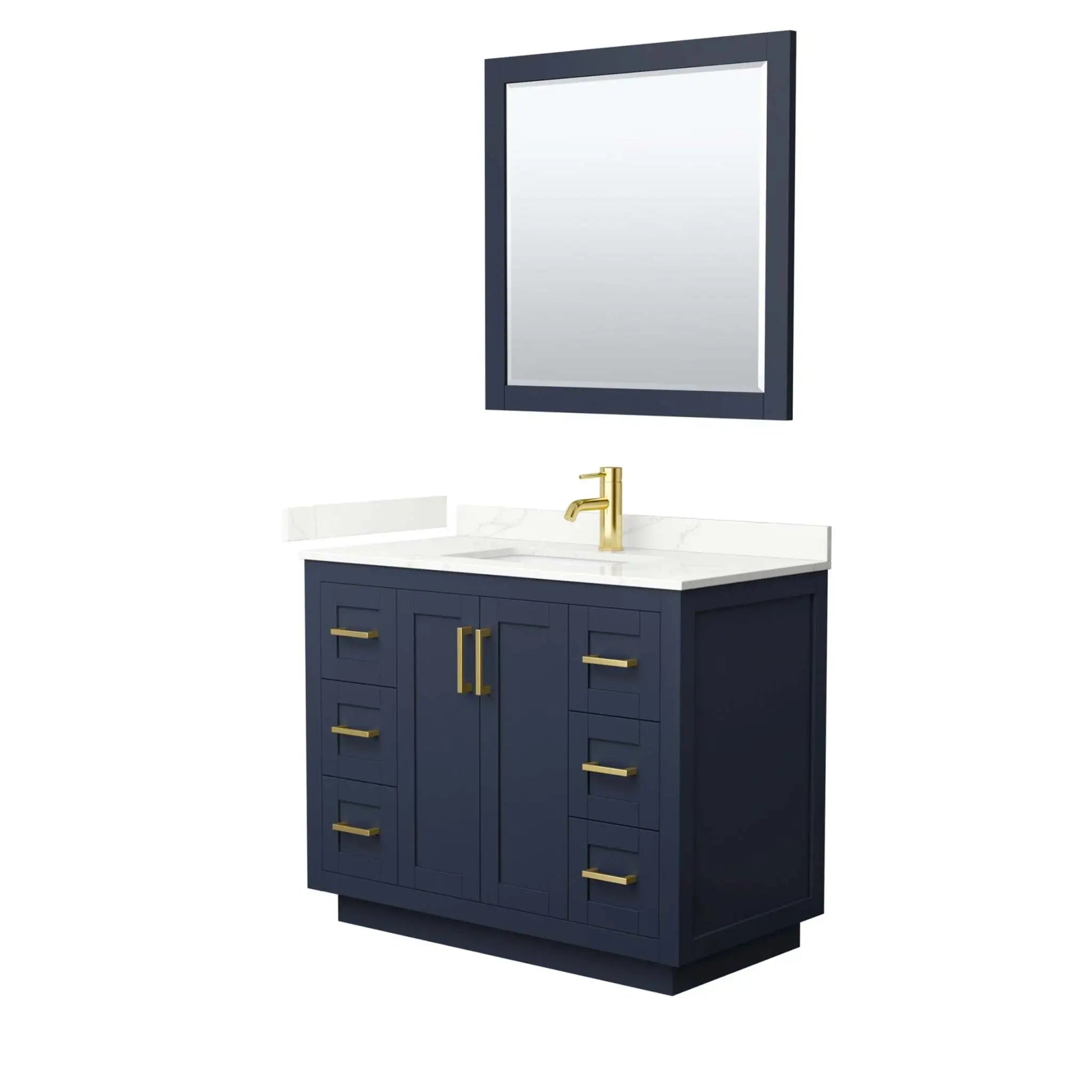 42" Miranda Single Bathroom Vanity in Dark Blue with Brushed Gold Trim & 34" Mirror by Wyndham