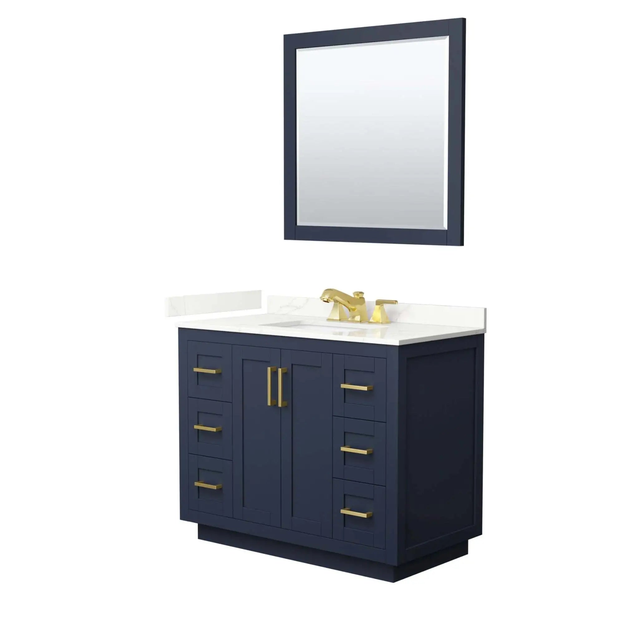 42" Miranda Single Bathroom Vanity in Dark Blue with Brushed Gold Trim & 34" Mirror by Wyndham