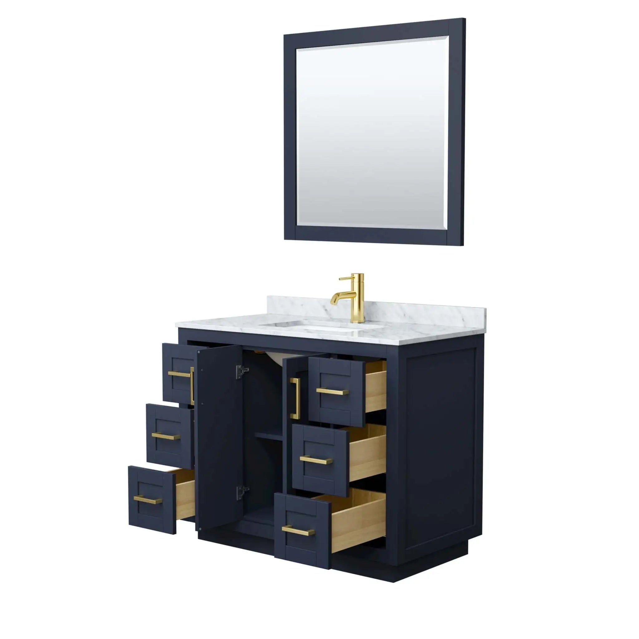 42" Miranda Single Bathroom Vanity in Dark Blue with Brushed Gold Trim & 34" Mirror by Wyndham