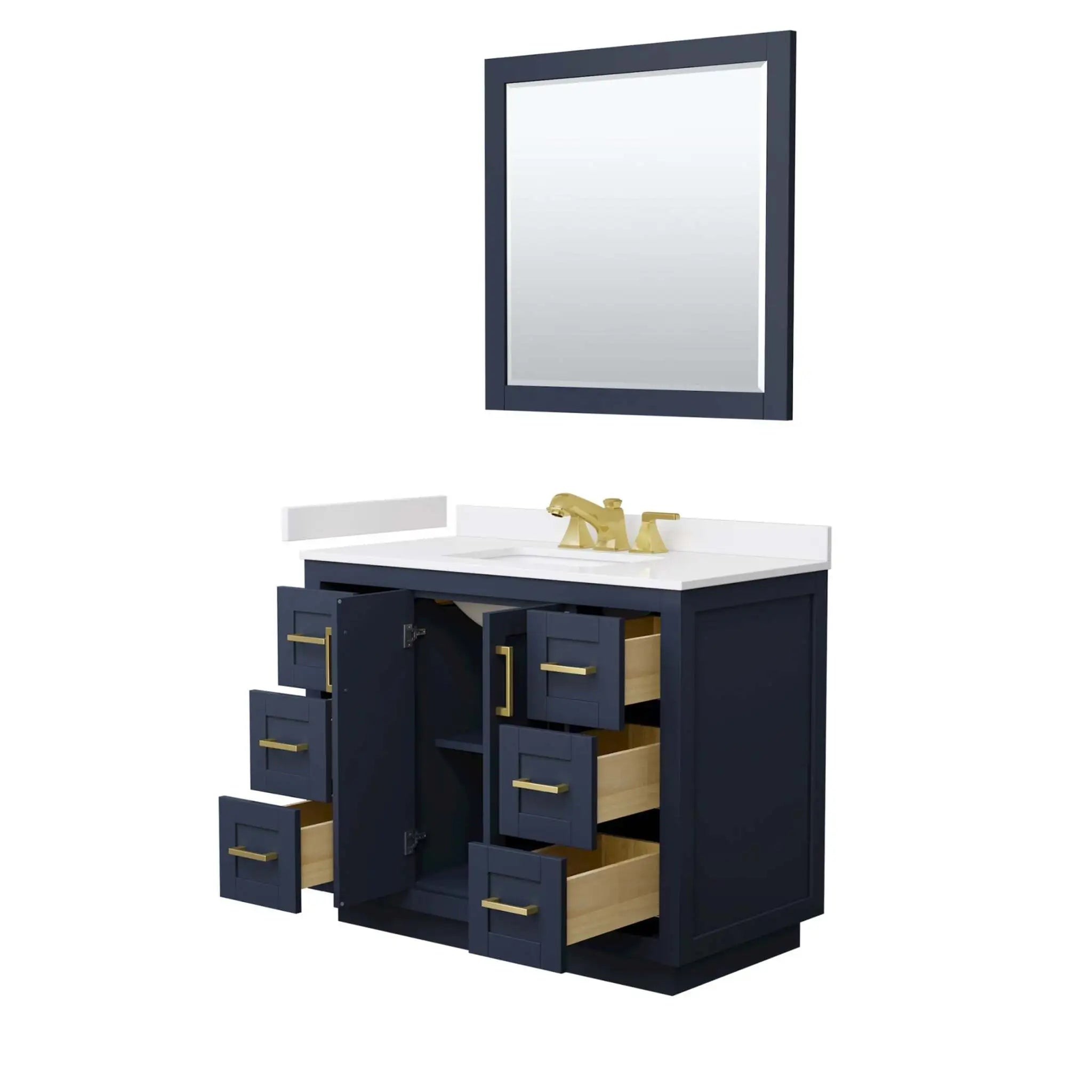 42" Miranda Single Bathroom Vanity in Dark Blue with Brushed Gold Trim & 34" Mirror by Wyndham
