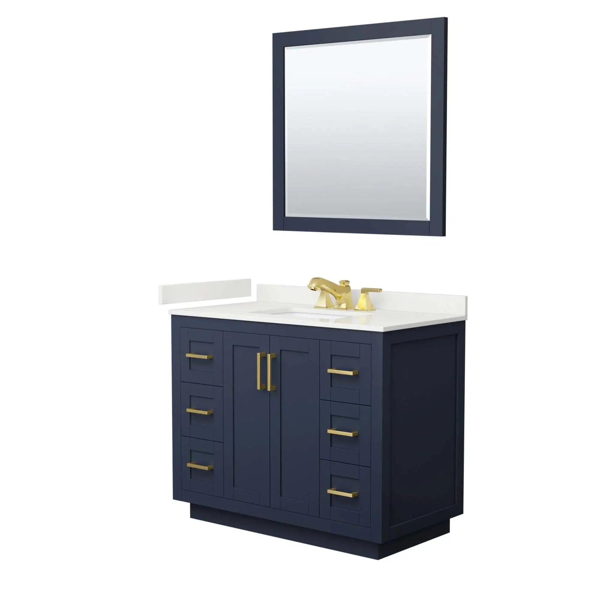 42" Miranda Single Bathroom Vanity in Dark Blue with Brushed Gold Trim & 34" Mirror by Wyndham