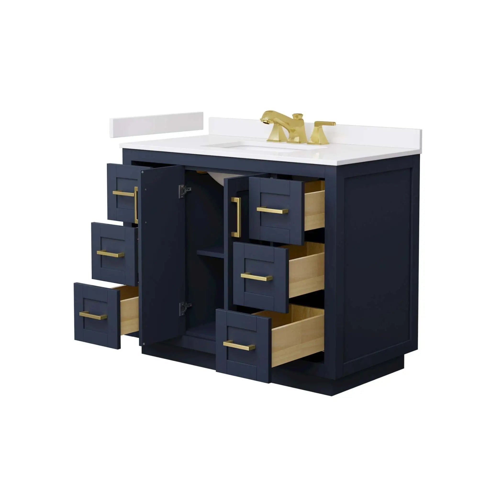 42" Miranda Single Bathroom Vanity in Dark Blue with Brushed Gold Trim by Wyndham