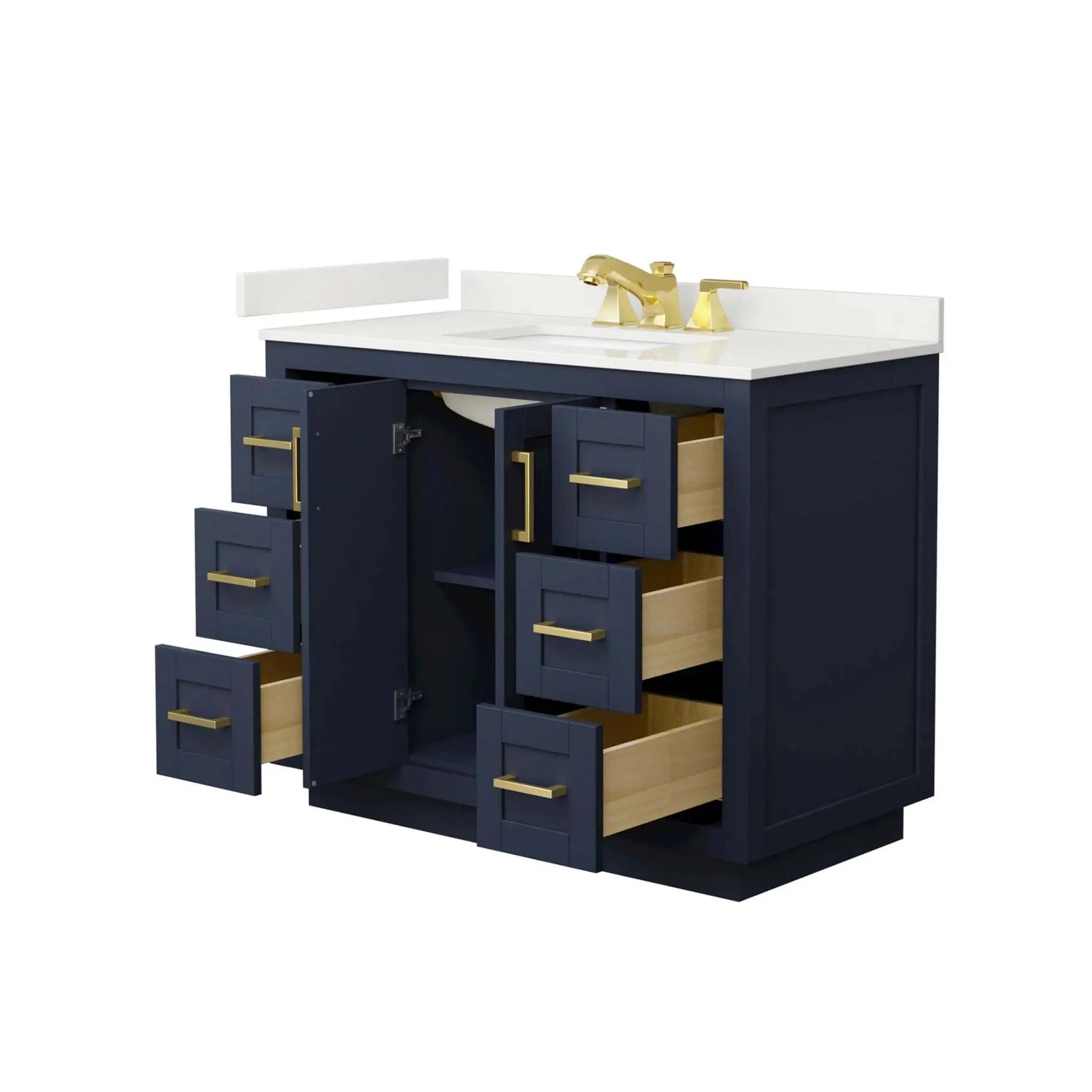42" Miranda Single Bathroom Vanity in Dark Blue with Brushed Gold Trim by Wyndham