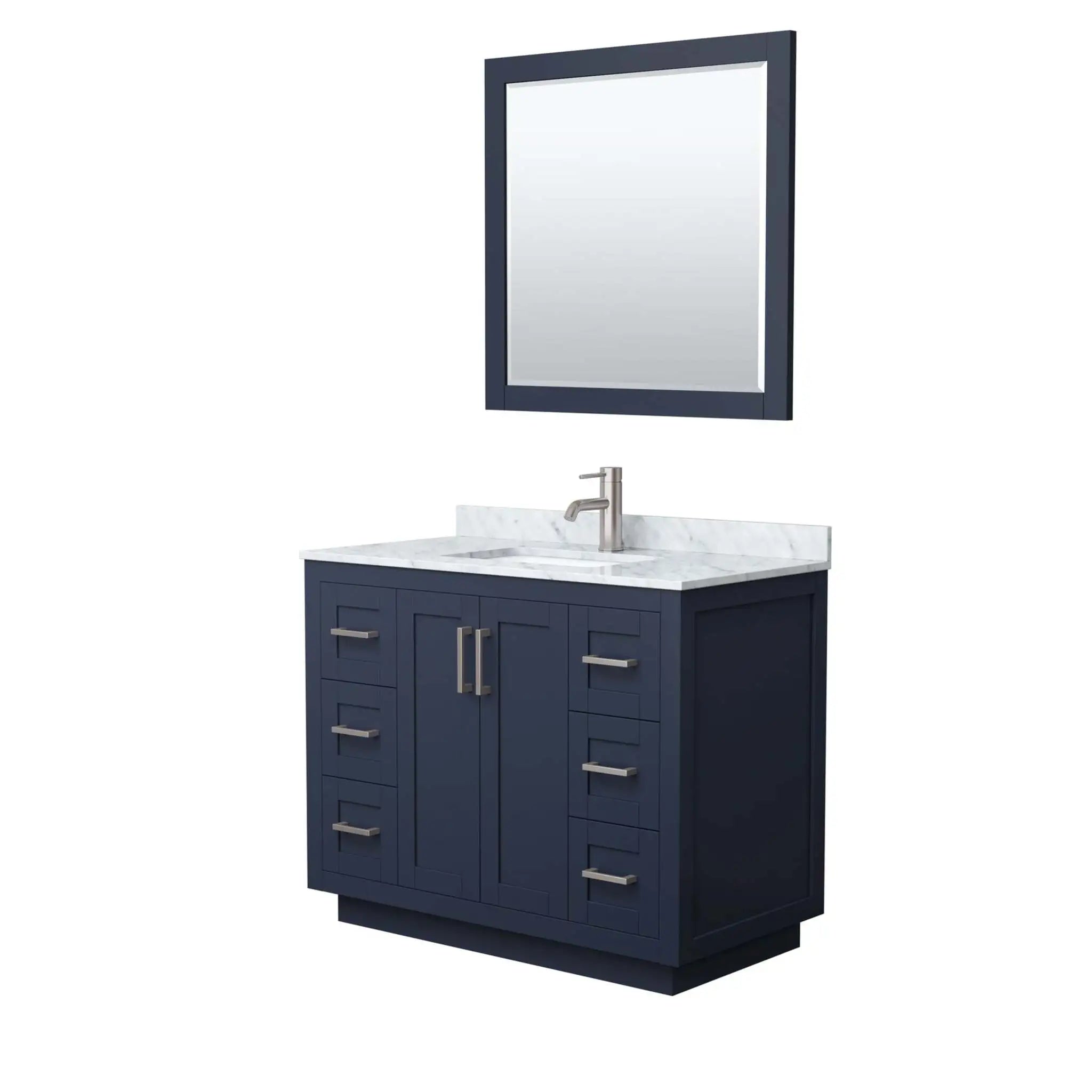 42" Miranda Single Bathroom Vanity in Dark Blue with Brushed Nickel Trim & 34" Mirror by Wyndham